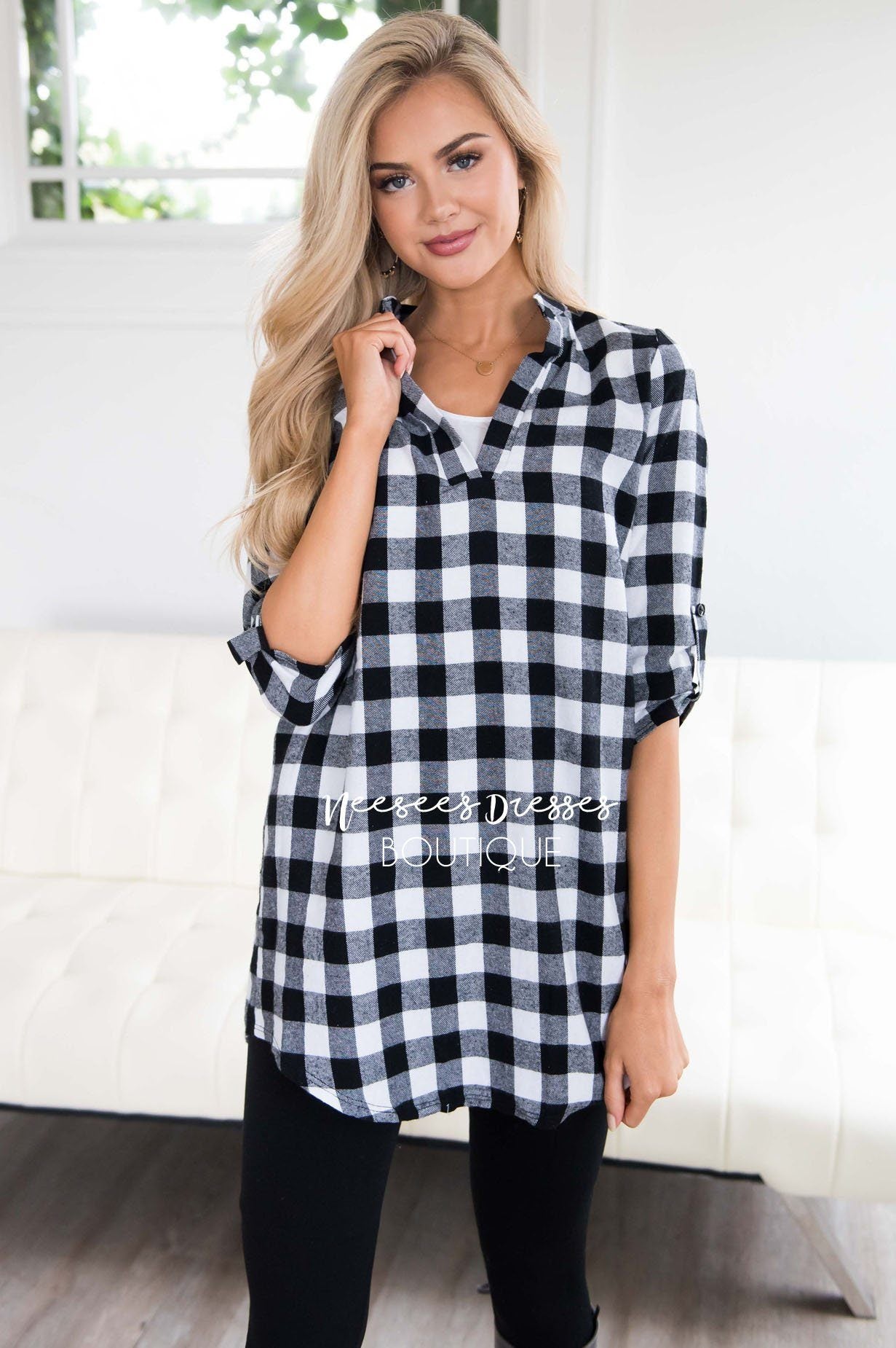 Cute in Plaid Flannel Tunic Tops vendor-unknown