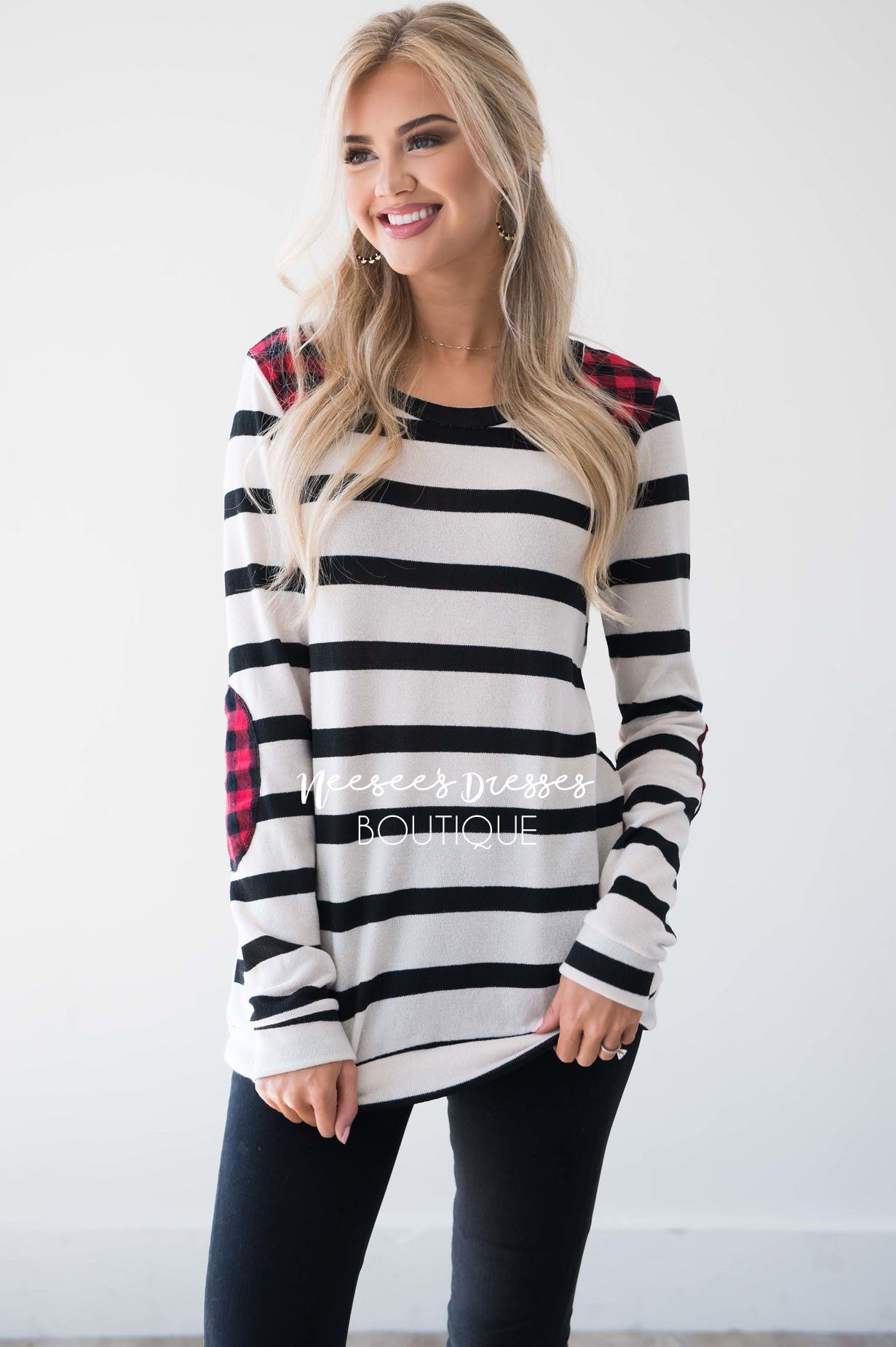 Charming As Can Be Striped Elbow Patch Sweater Tops vendor-unknown