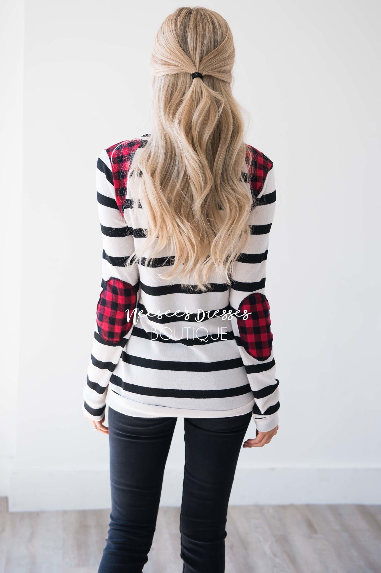 Charming As Can Be Striped Elbow Patch Sweater Tops vendor-unknown