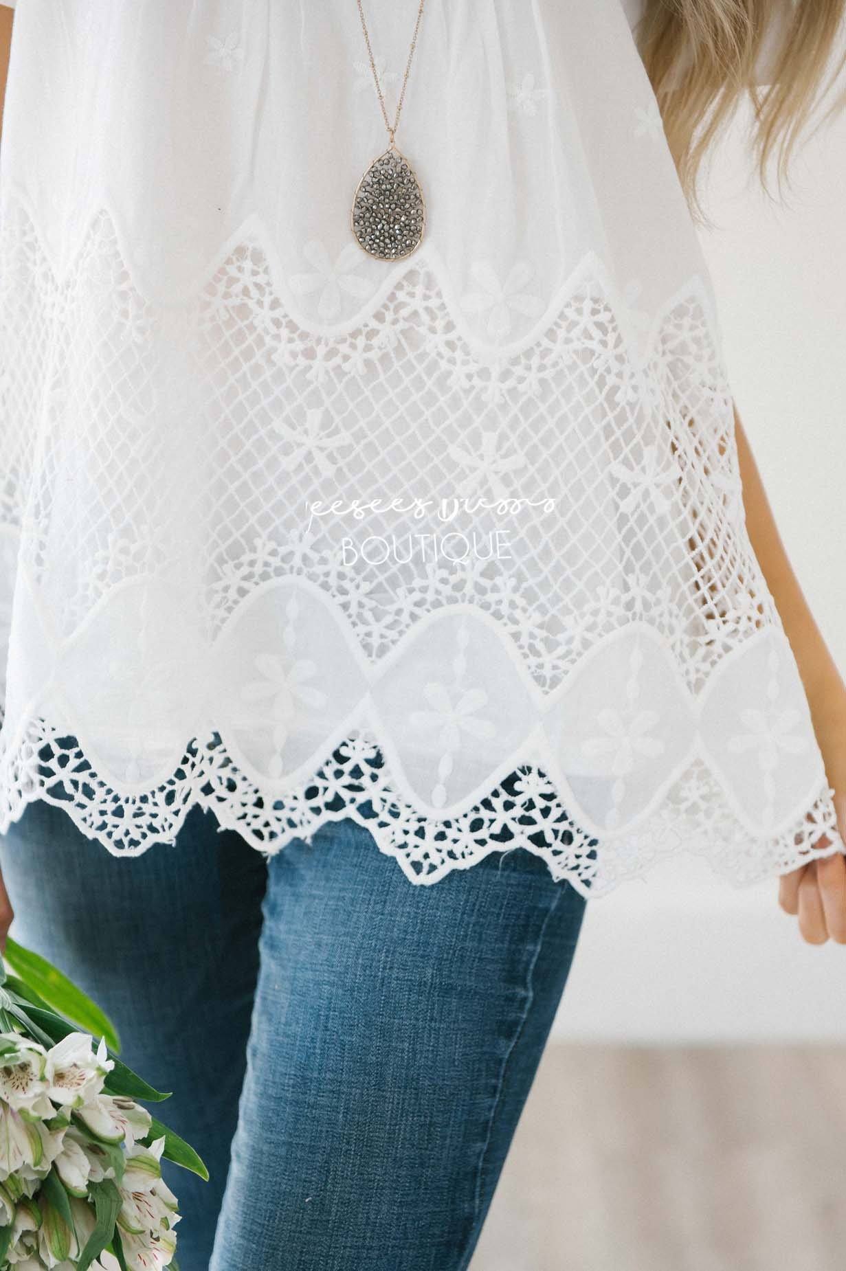 Flower Power Lace Trim Top Tops vendor-unknown