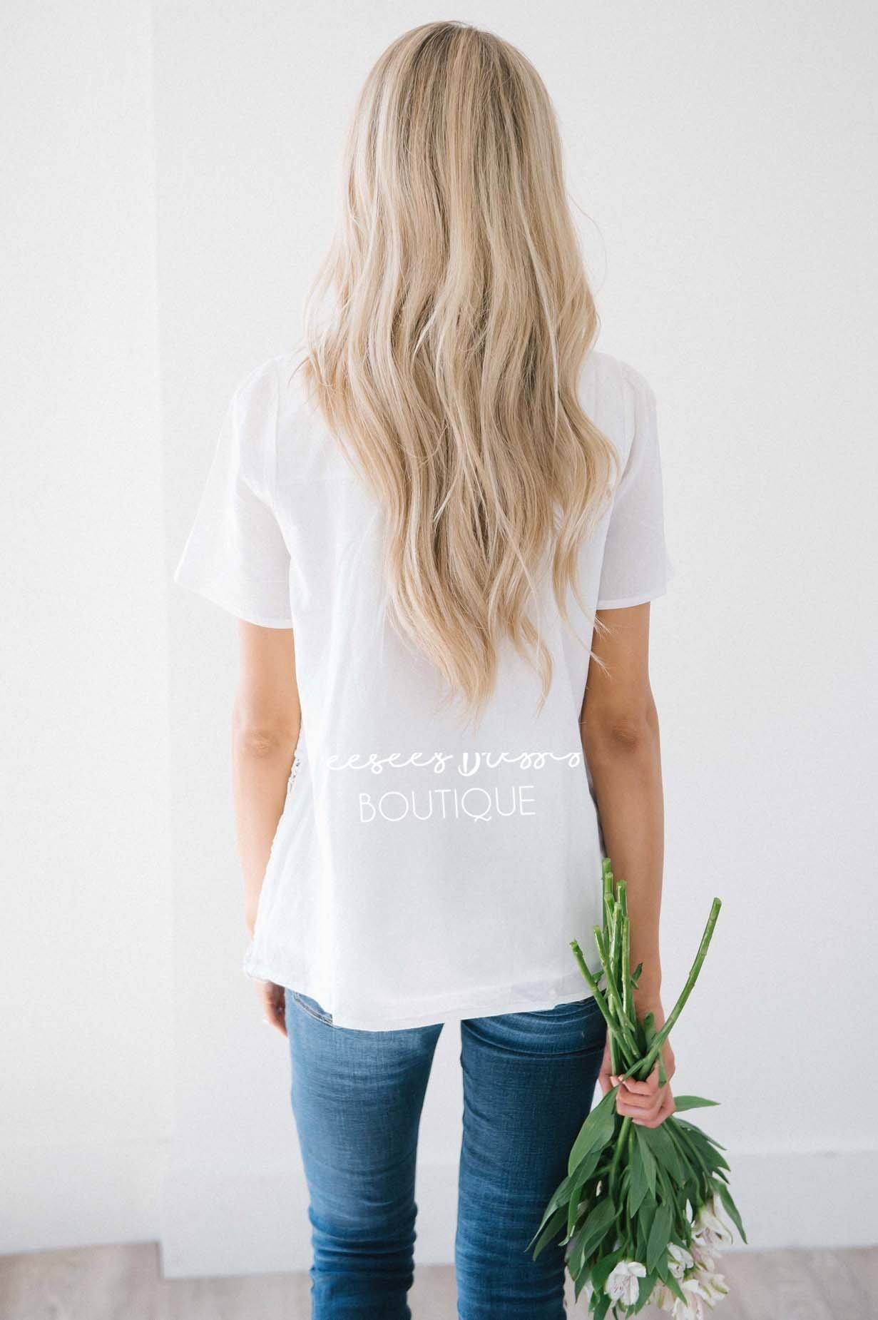 Flower Power Lace Trim Top Tops vendor-unknown