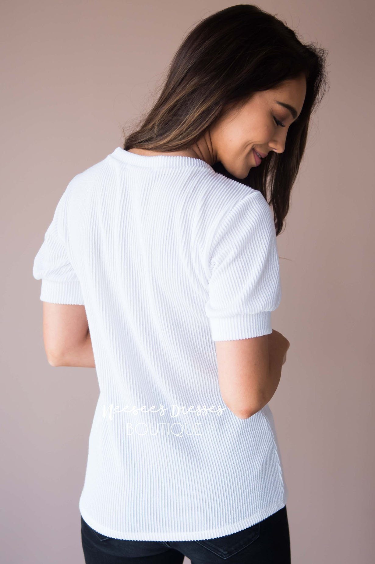 Clear Your Schedule Puff Sleeve Top Modest Dresses vendor-unknown