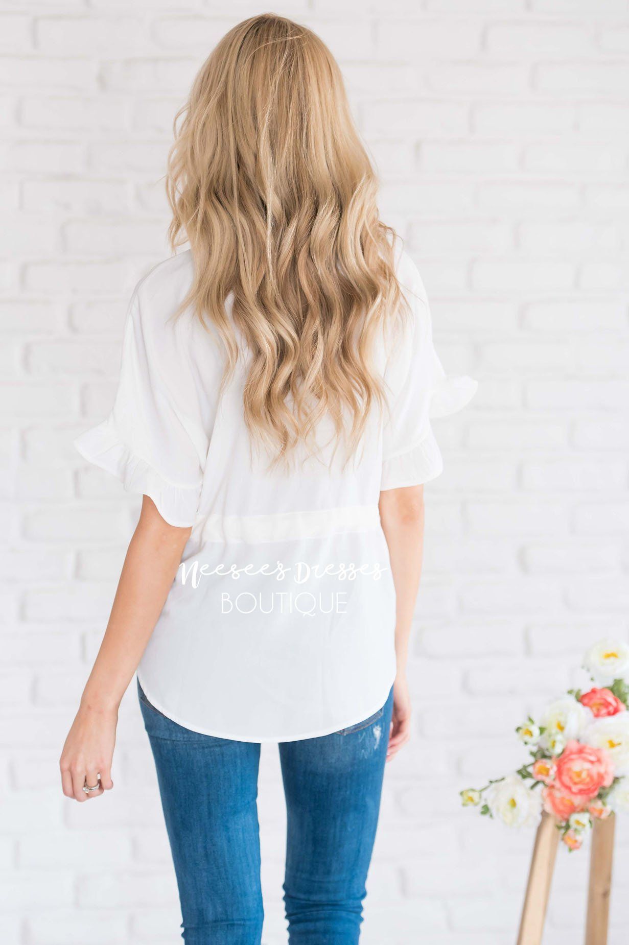 Button Up Cinched Waist Blouse Tops vendor-unknown