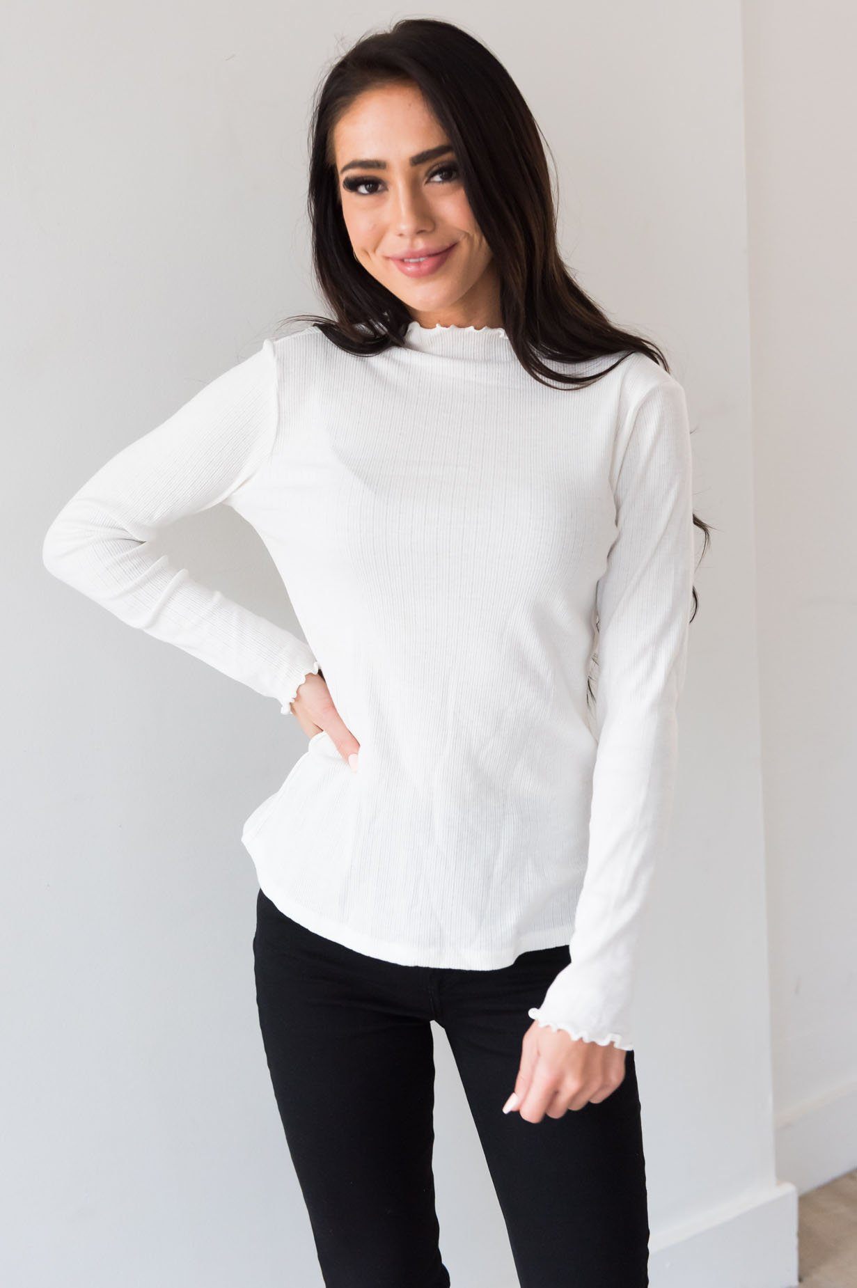 Whenever Needed Ribbed Modest Top Tops vendor-unknown