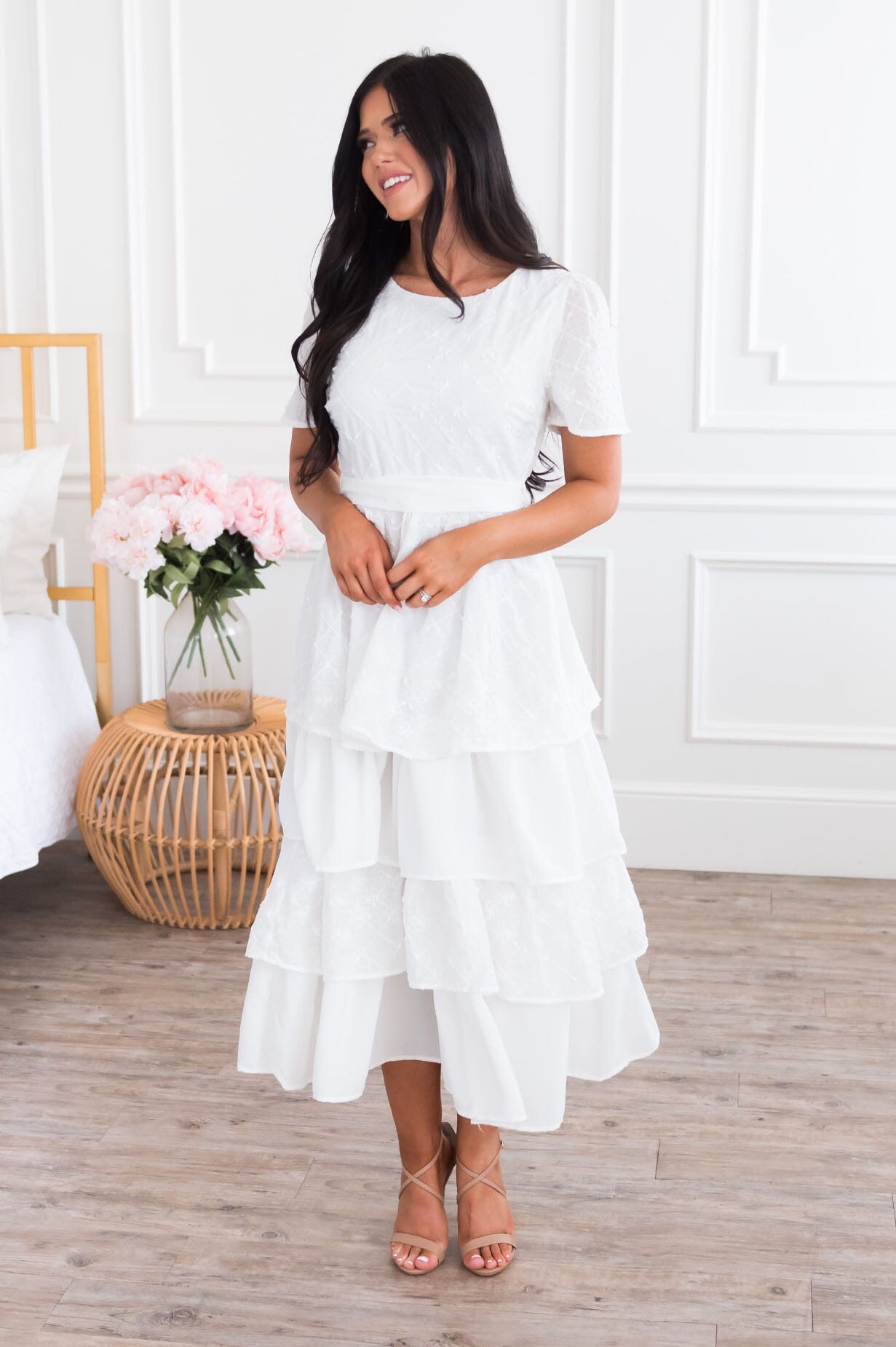 knee length dresses for ladies The Jackalyn Modest Tiered Dress