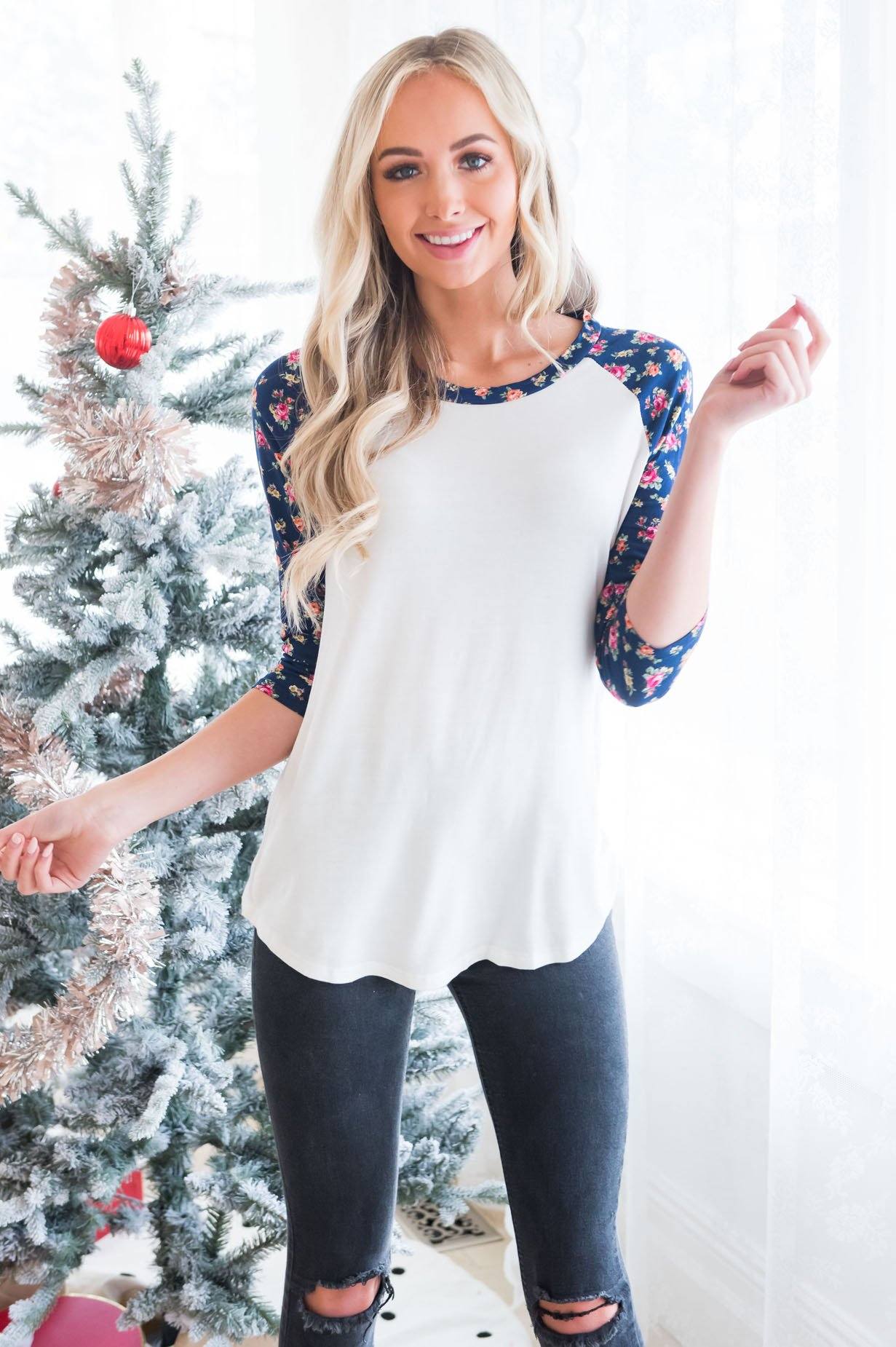 Floral Beauty Modest Baseball Tee Modest Dresses vendor-unknown