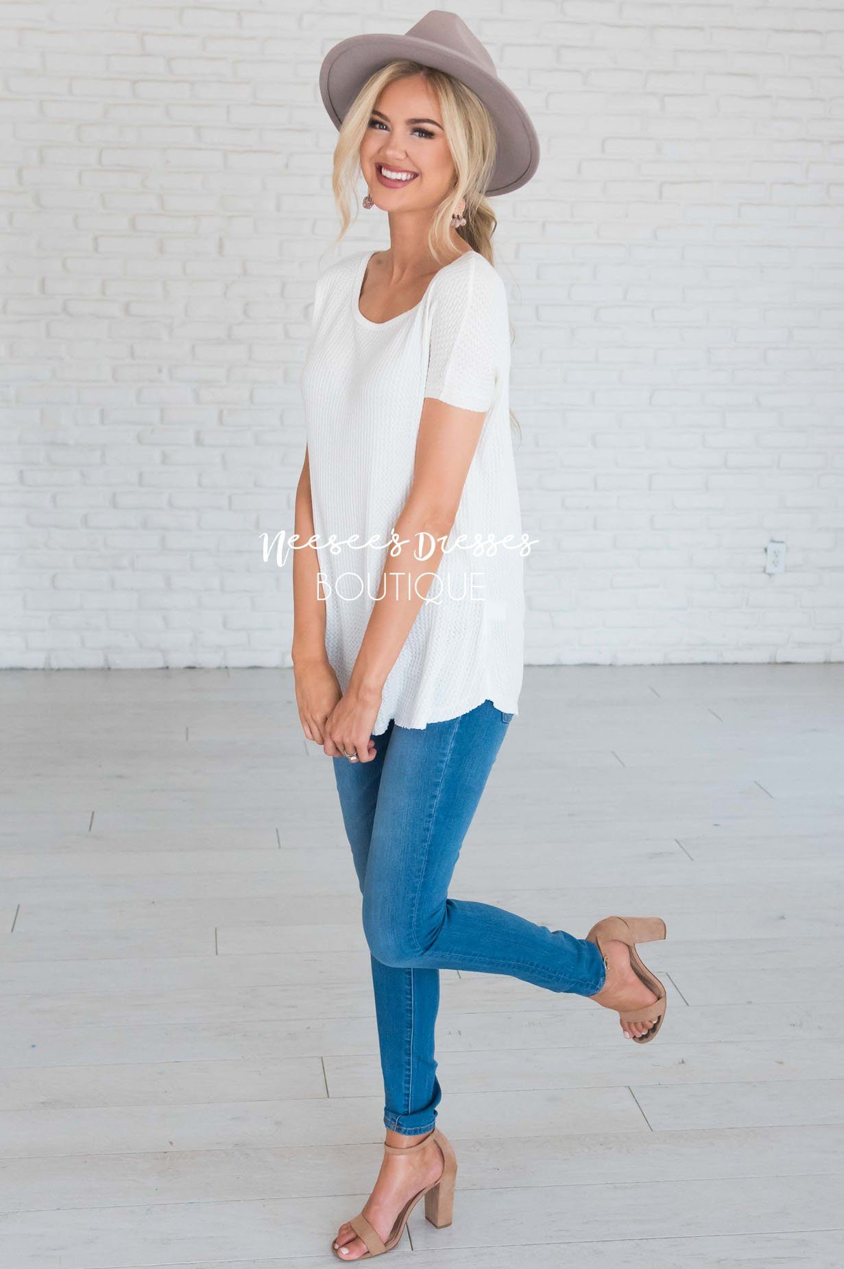 Dream Chaser Short Sleeve Thermal Top Modest Dresses vendor-unknown