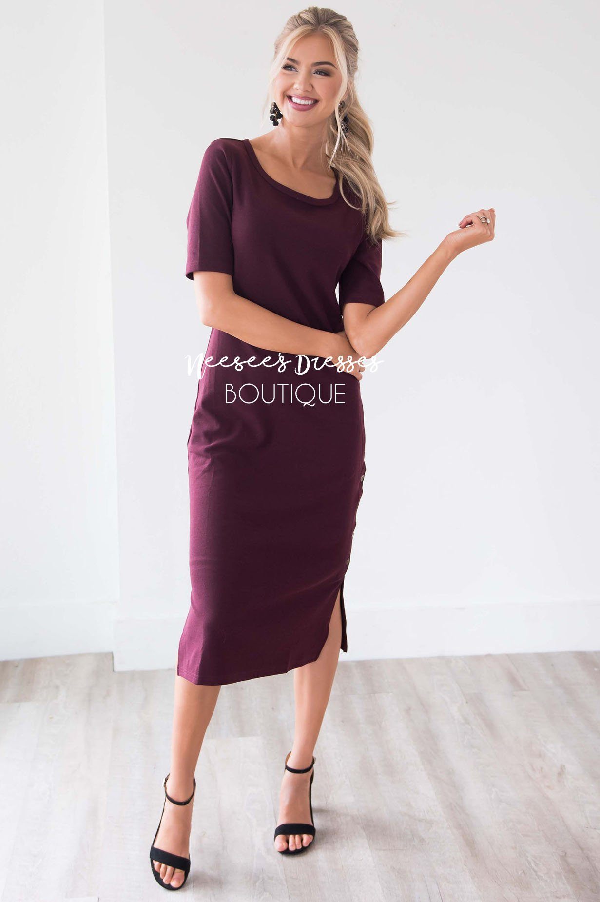 The Rosemary Button Detail Dress Modest Dresses vendor-unknown