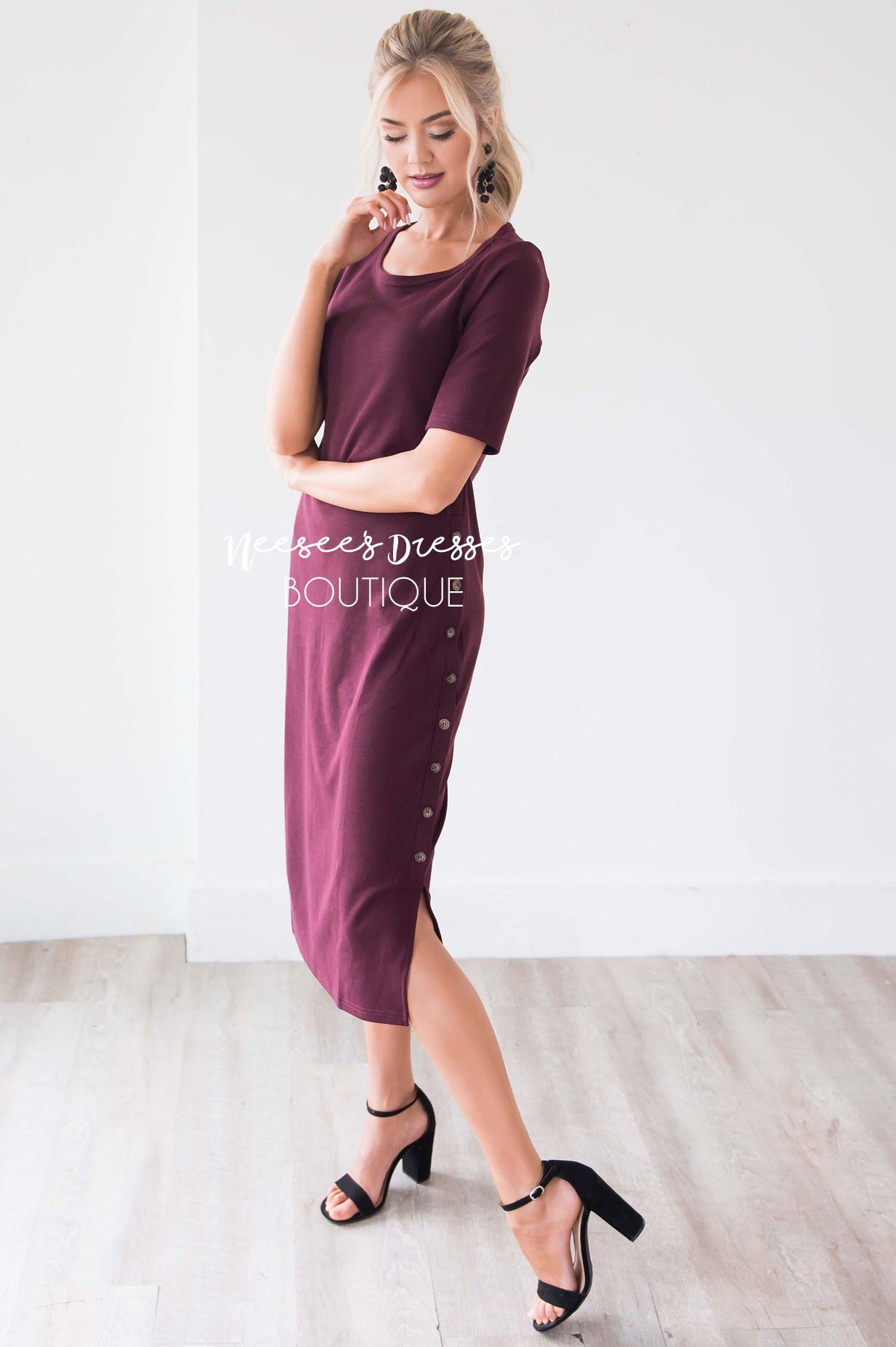 The Rosemary Button Detail Dress Modest Dresses vendor-unknown