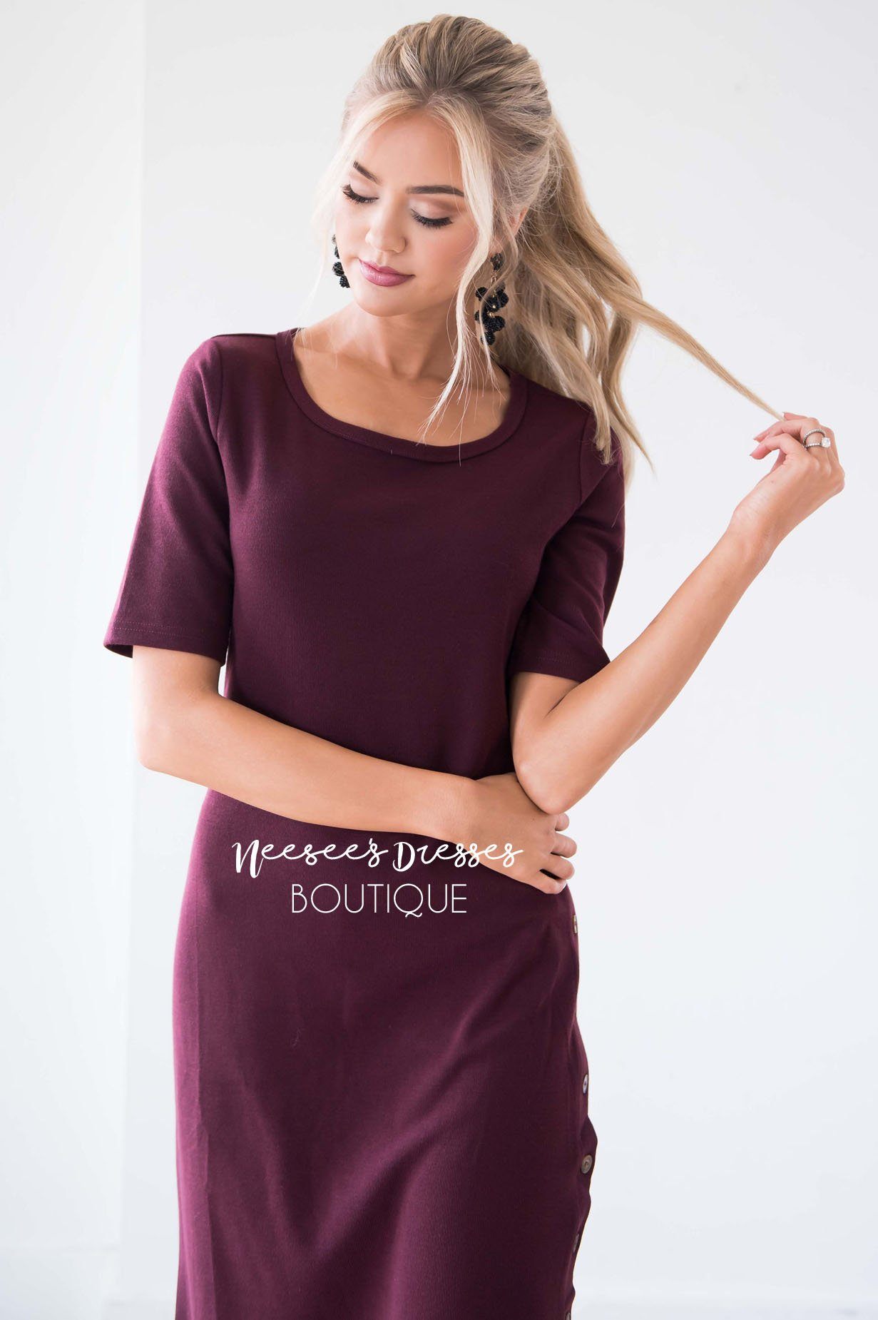 The Rosemary Button Detail Dress Modest Dresses vendor-unknown
