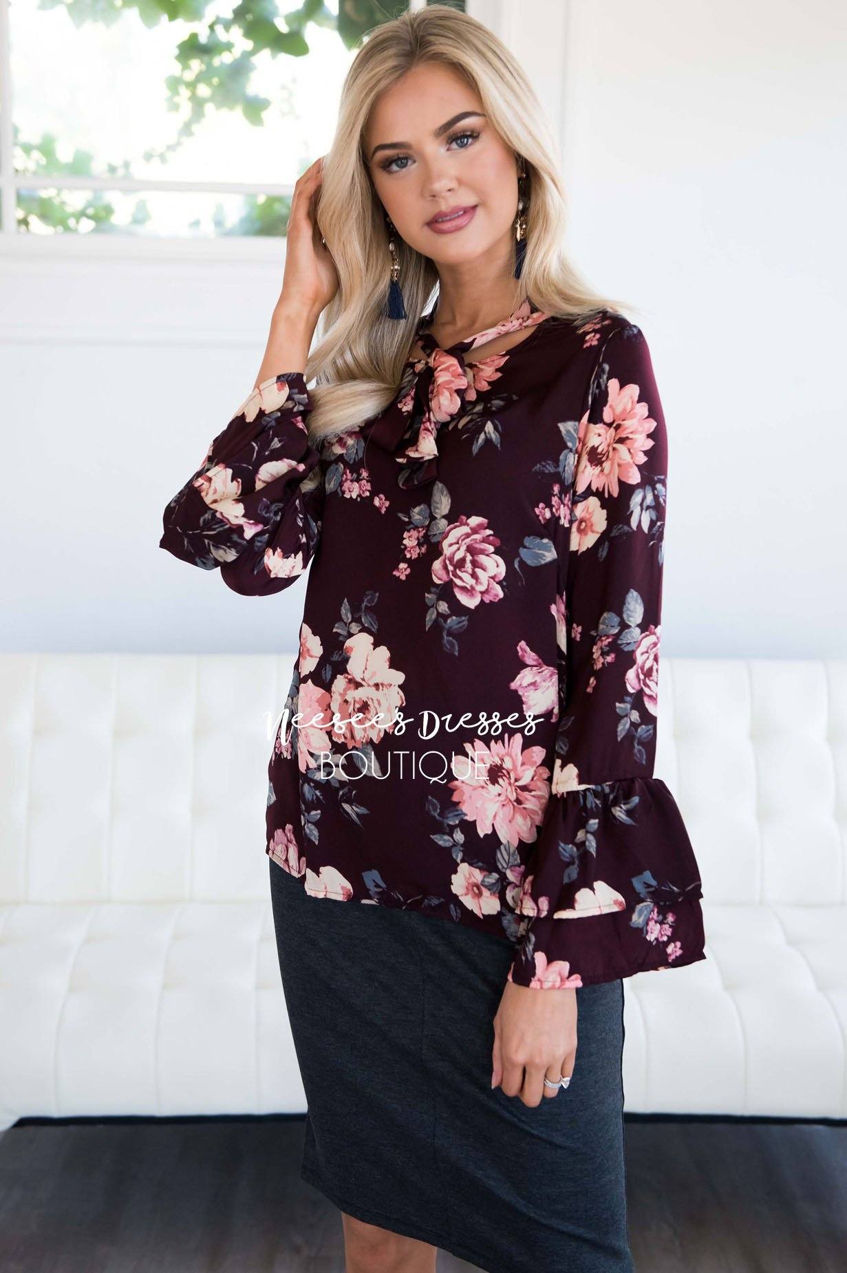 All Loved Up Floral Neck Tie Blouse Tops vendor-unknown