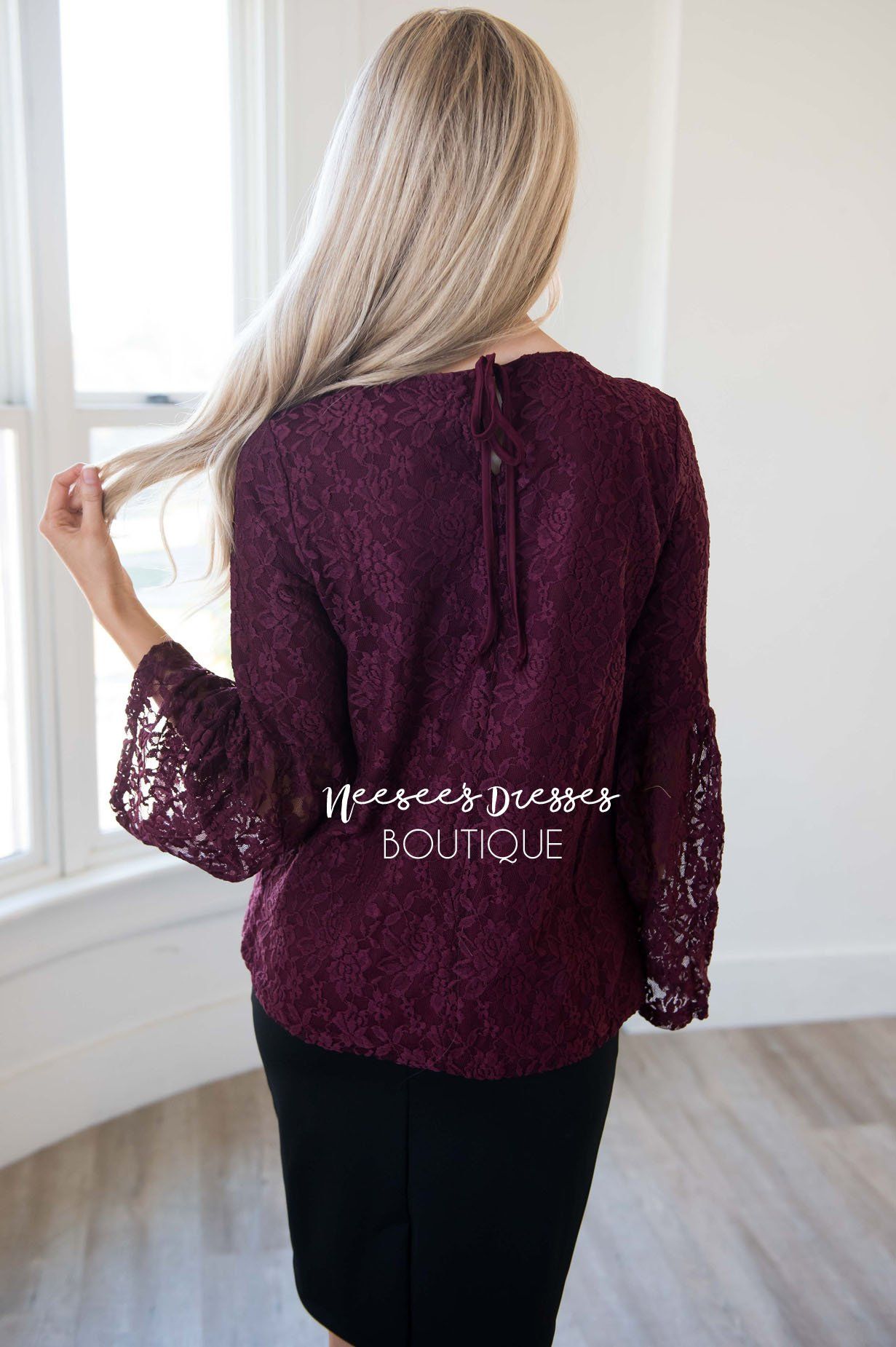 Love Buzz Lace Bell Sleeve Blouse Tops vendor-unknown