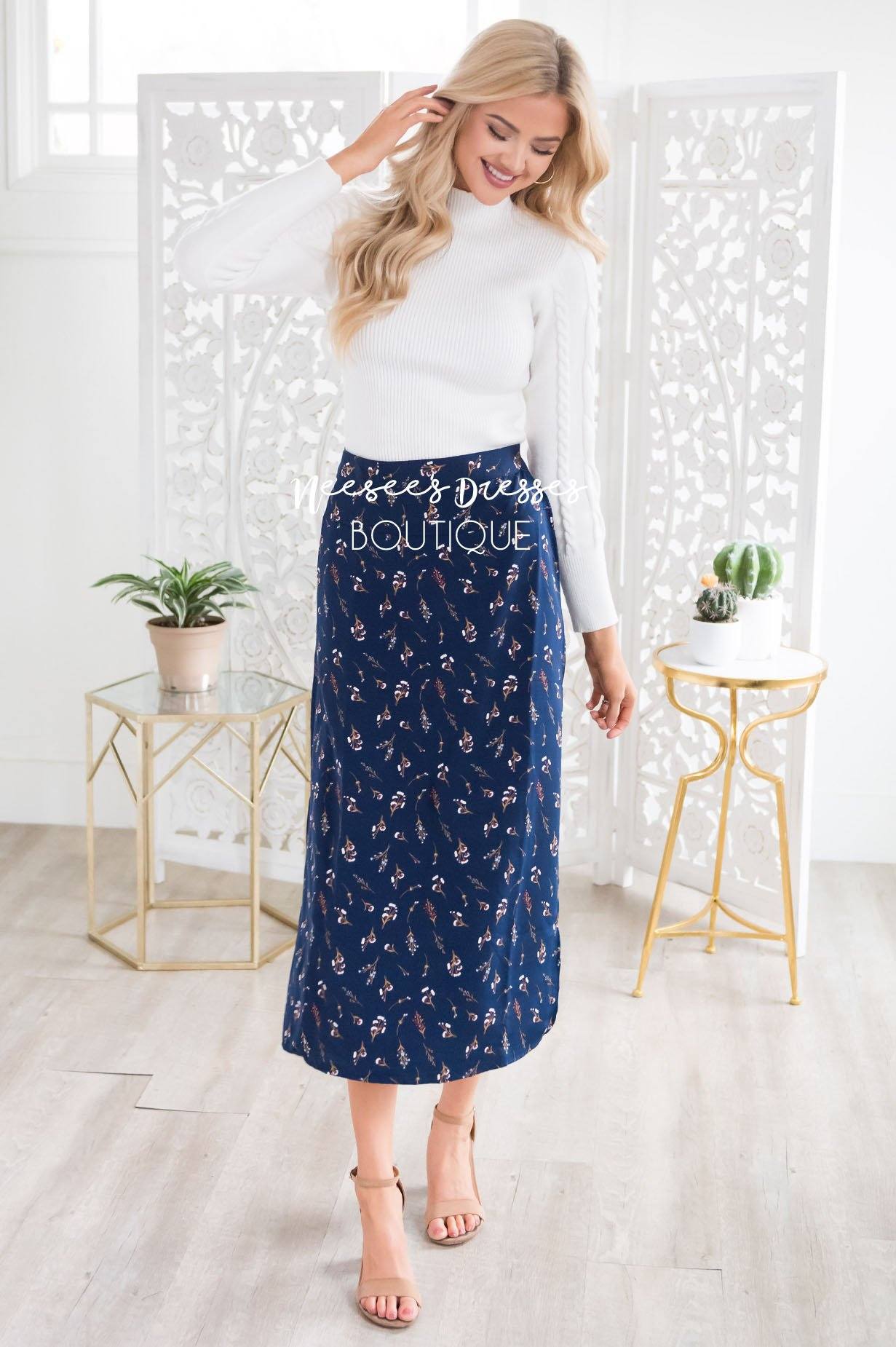 Winter Flowers Wrap Skirt Skirts vendor-unknown