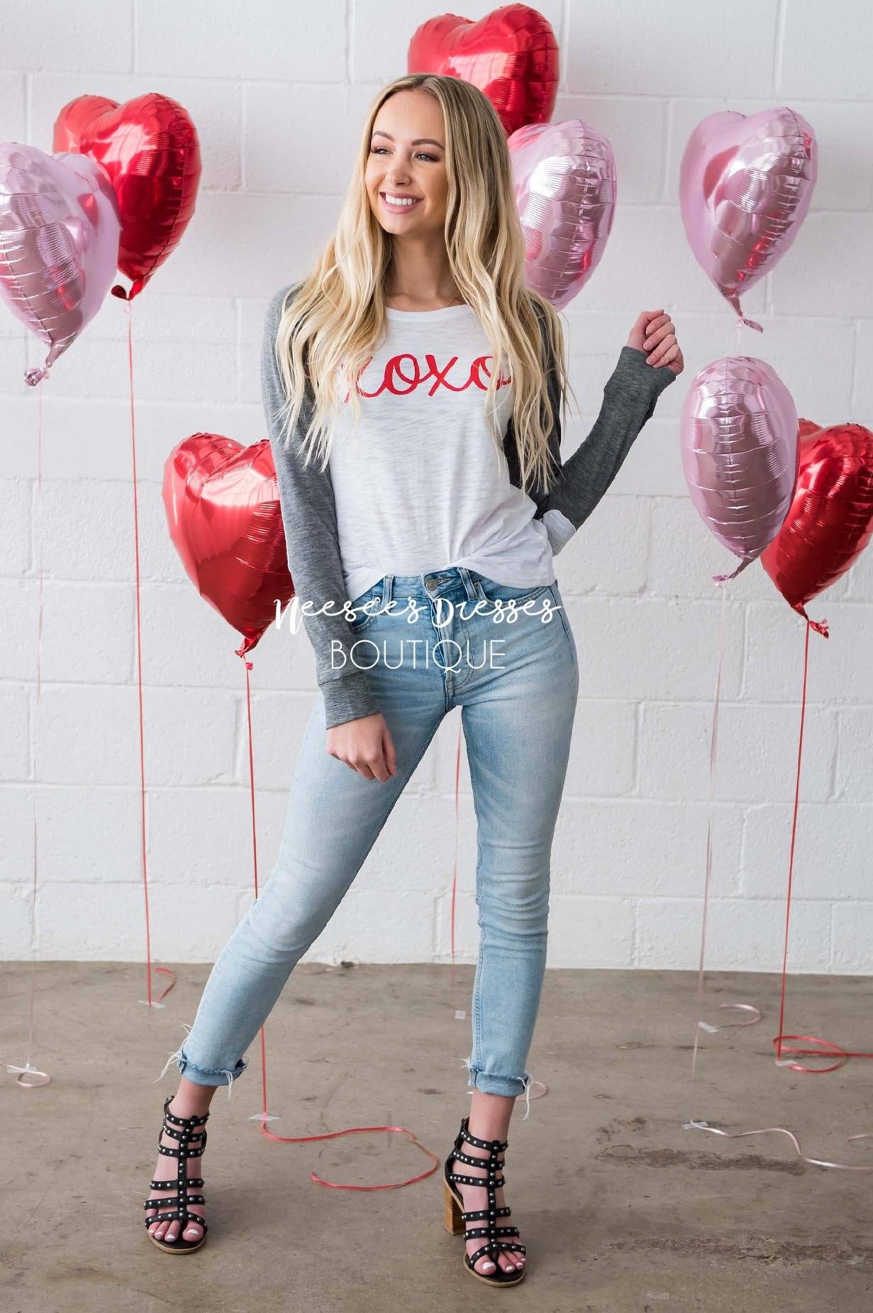 Elbow Patch XOXO Tee Tops vendor-unknown