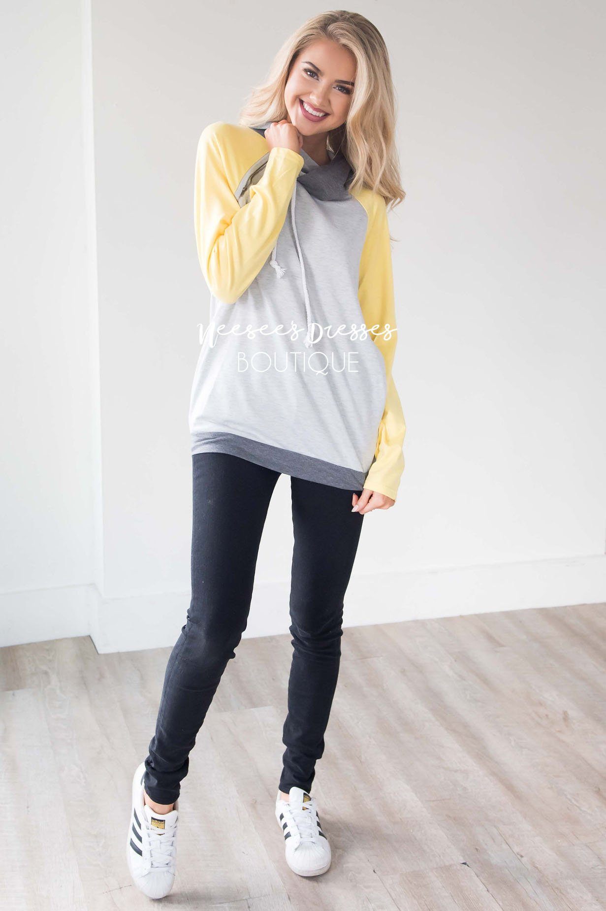 Shoulder Zip Double Hoodie Sweater Tops vendor-unknown