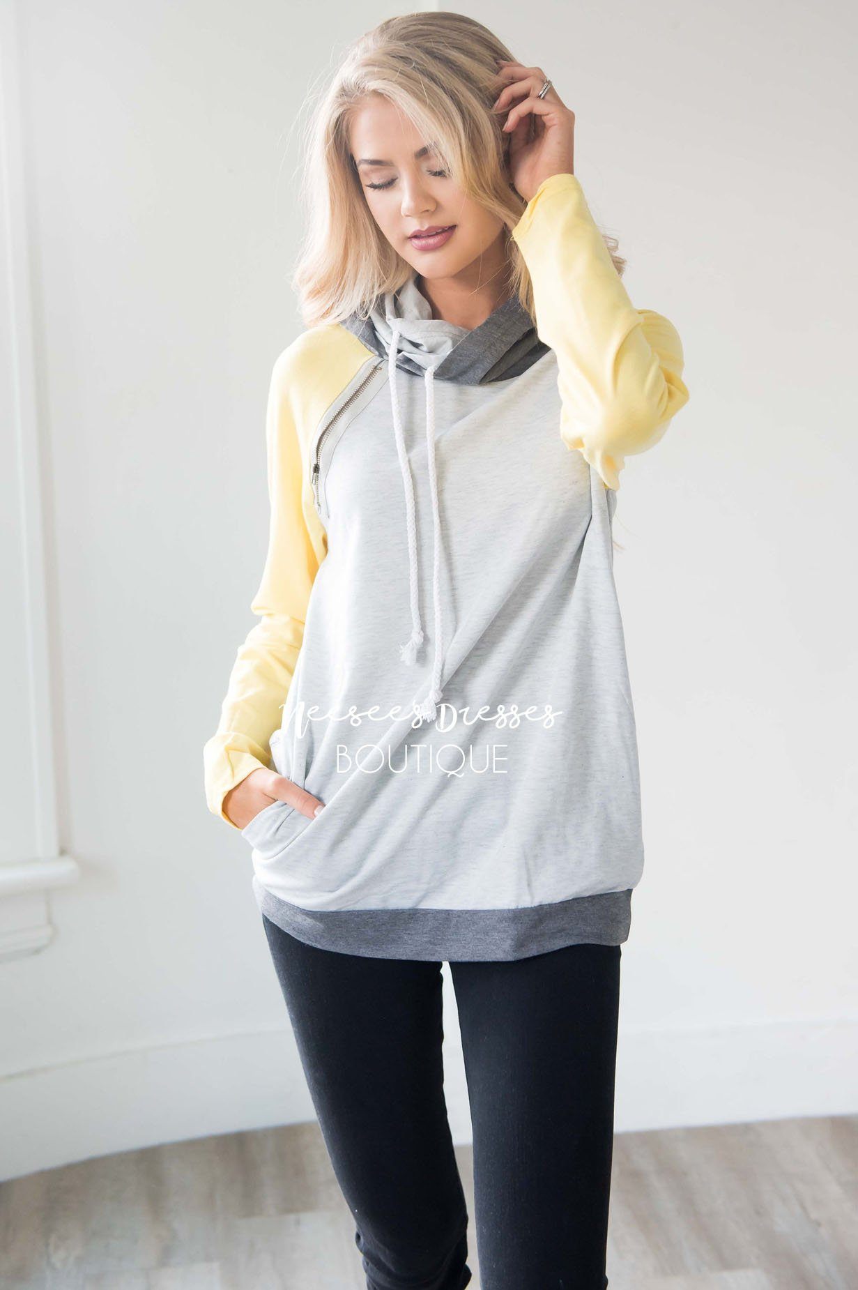 Shoulder Zip Double Hoodie Sweater Tops vendor-unknown