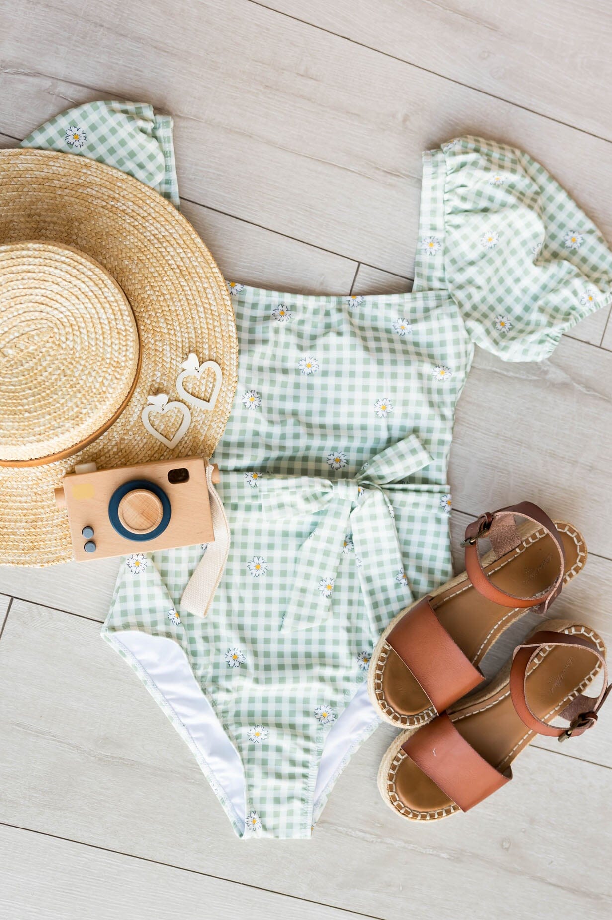 Lime Gingham Daisy One Piece Modest Dresses vendor-unknown 