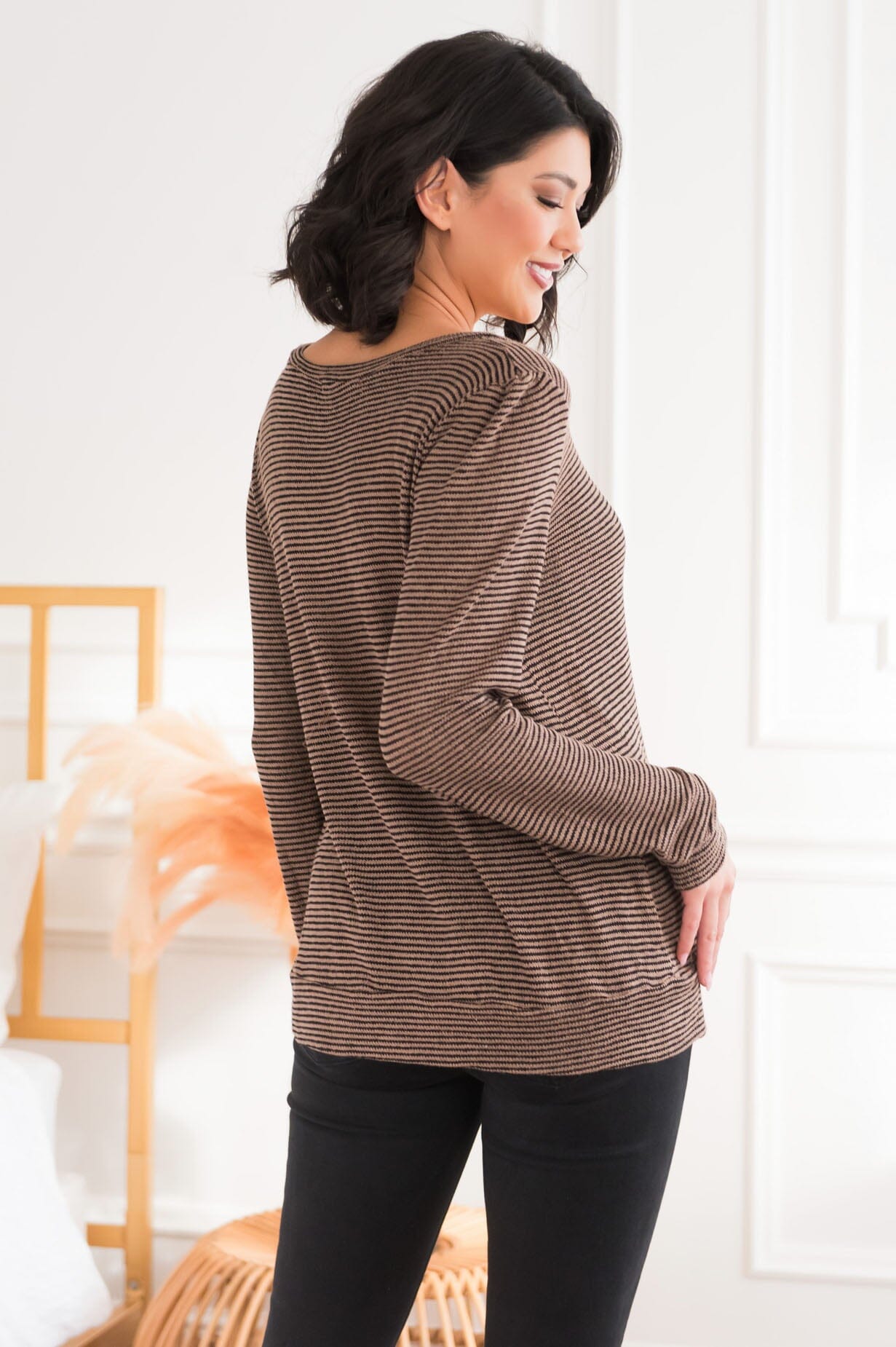 Cheerfully Complete Modest Striped Top Tops vendor-unknown 