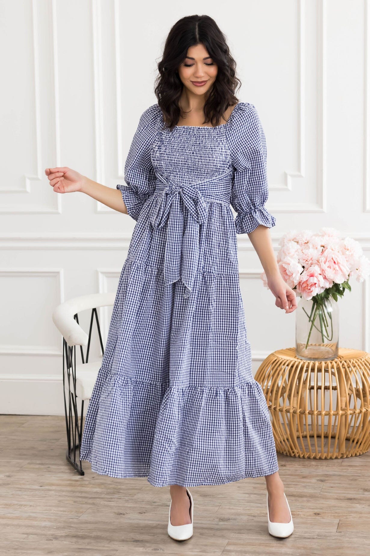 The Rosalene Modest Gingham Dress