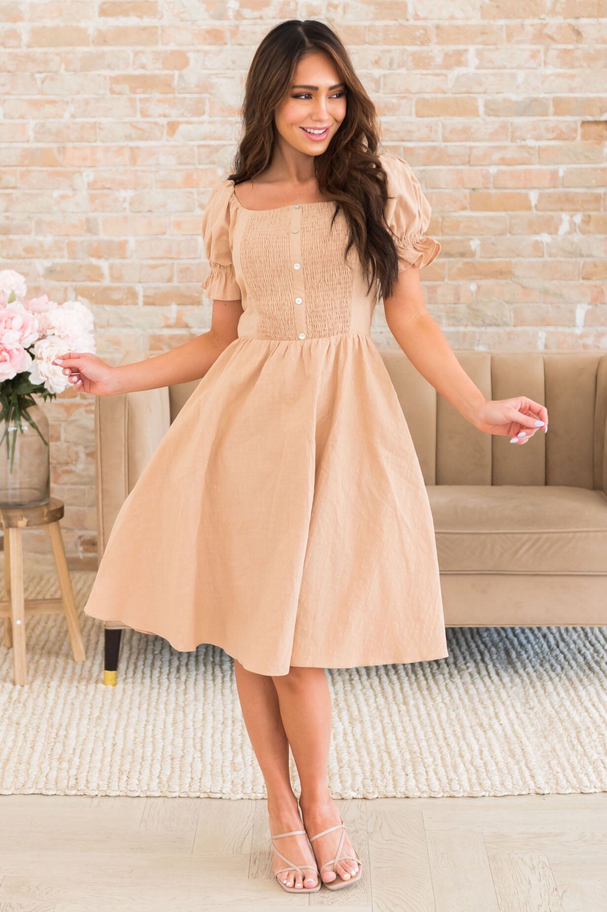 The Neve Modest Neutral Taupe Dress