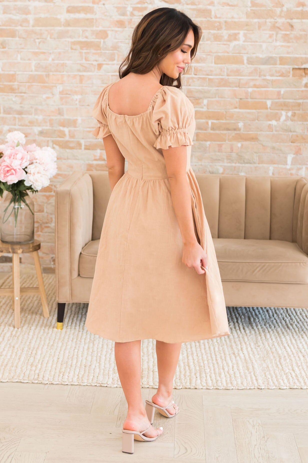 The Neve Modest Neutral Taupe Dress