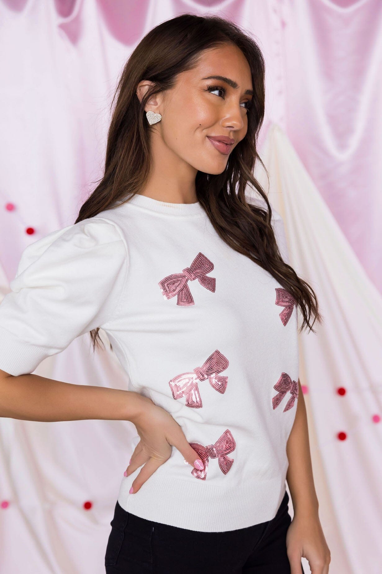 Pretty In Bows Puff Sleeve Sweater Modest Dresses vendor-unknown 