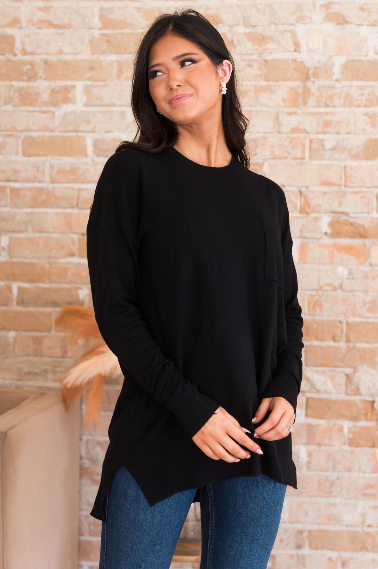 Foggy Mornings Pocket Modest Sweater Tops vendor-unknown 