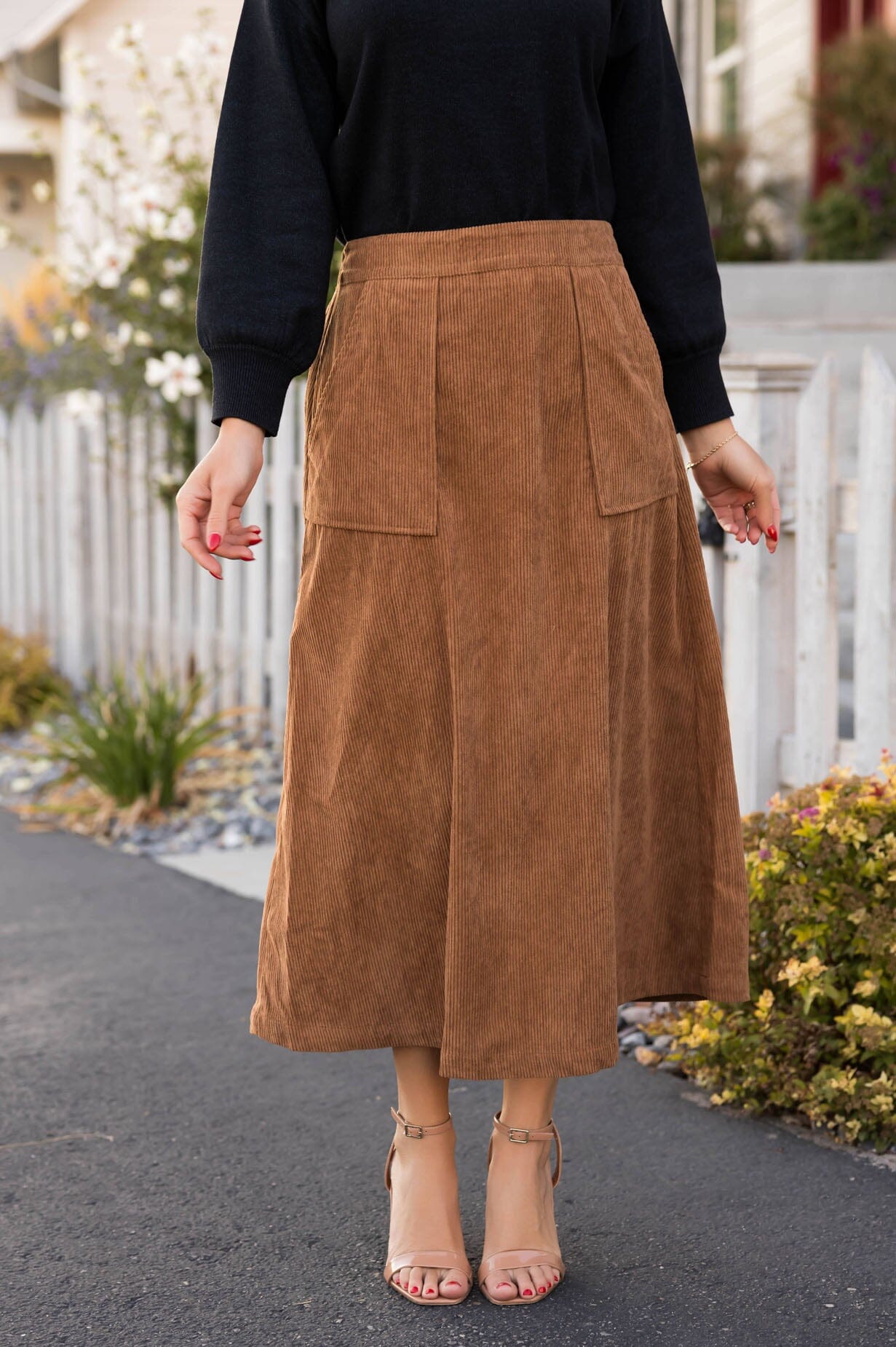 Rich In Love Modest Corduroy Skirt