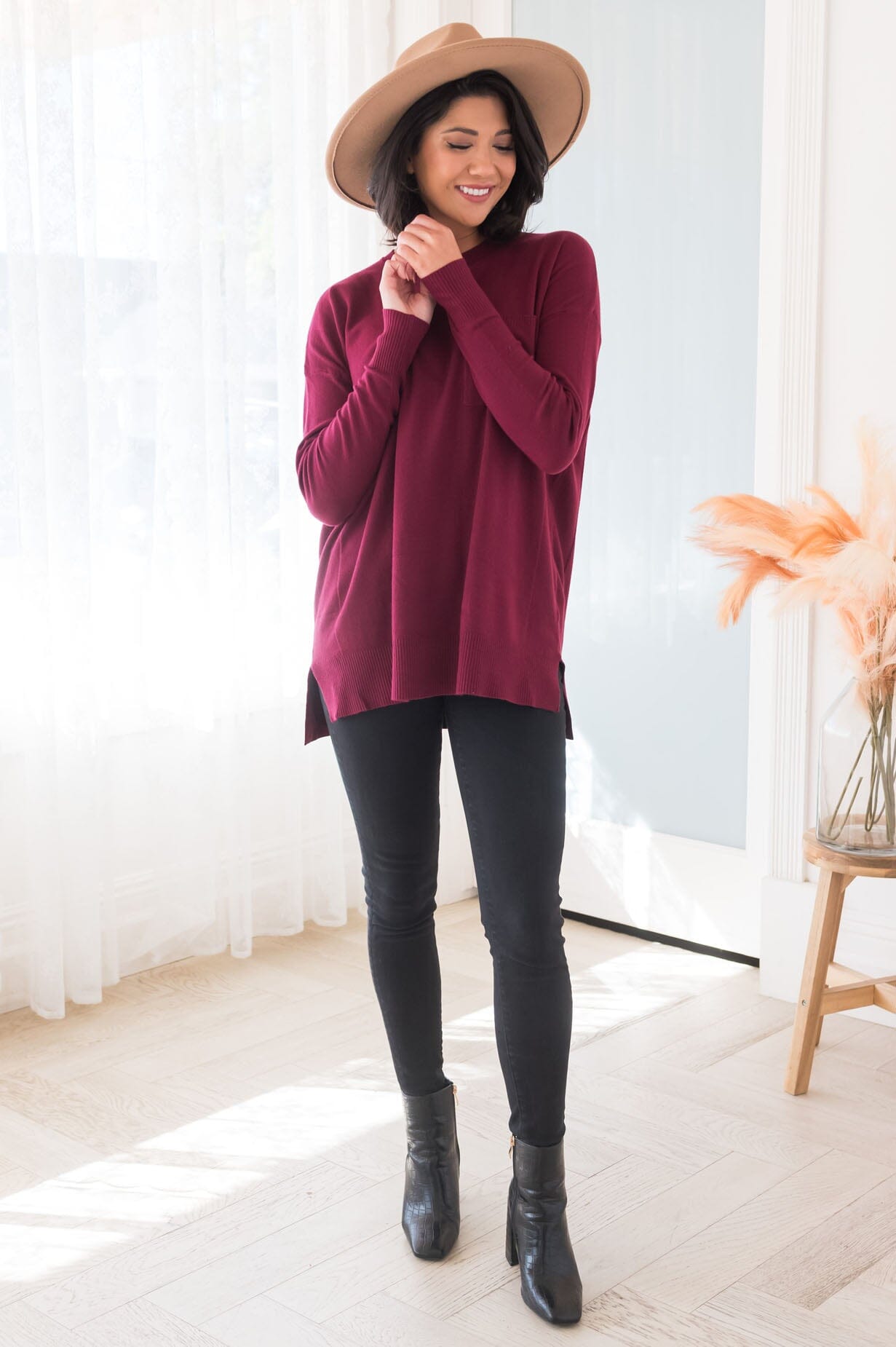 Foggy Mornings Pocket Modest Sweater Tops vendor-unknown 