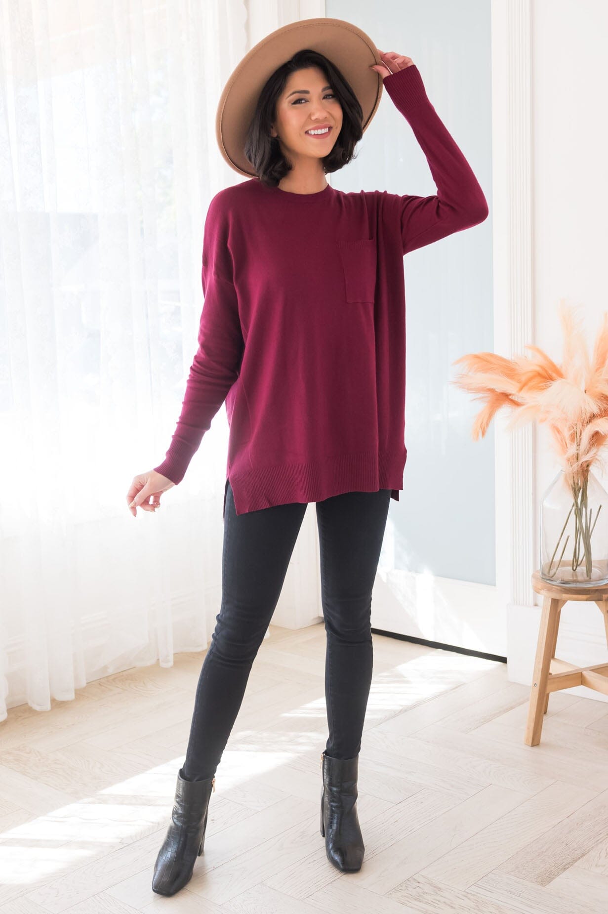 Foggy Mornings Pocket Modest Sweater Tops vendor-unknown 