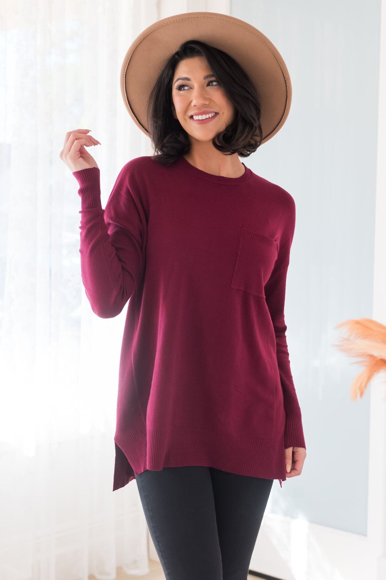 Foggy Mornings Pocket Modest Sweater Tops vendor-unknown 