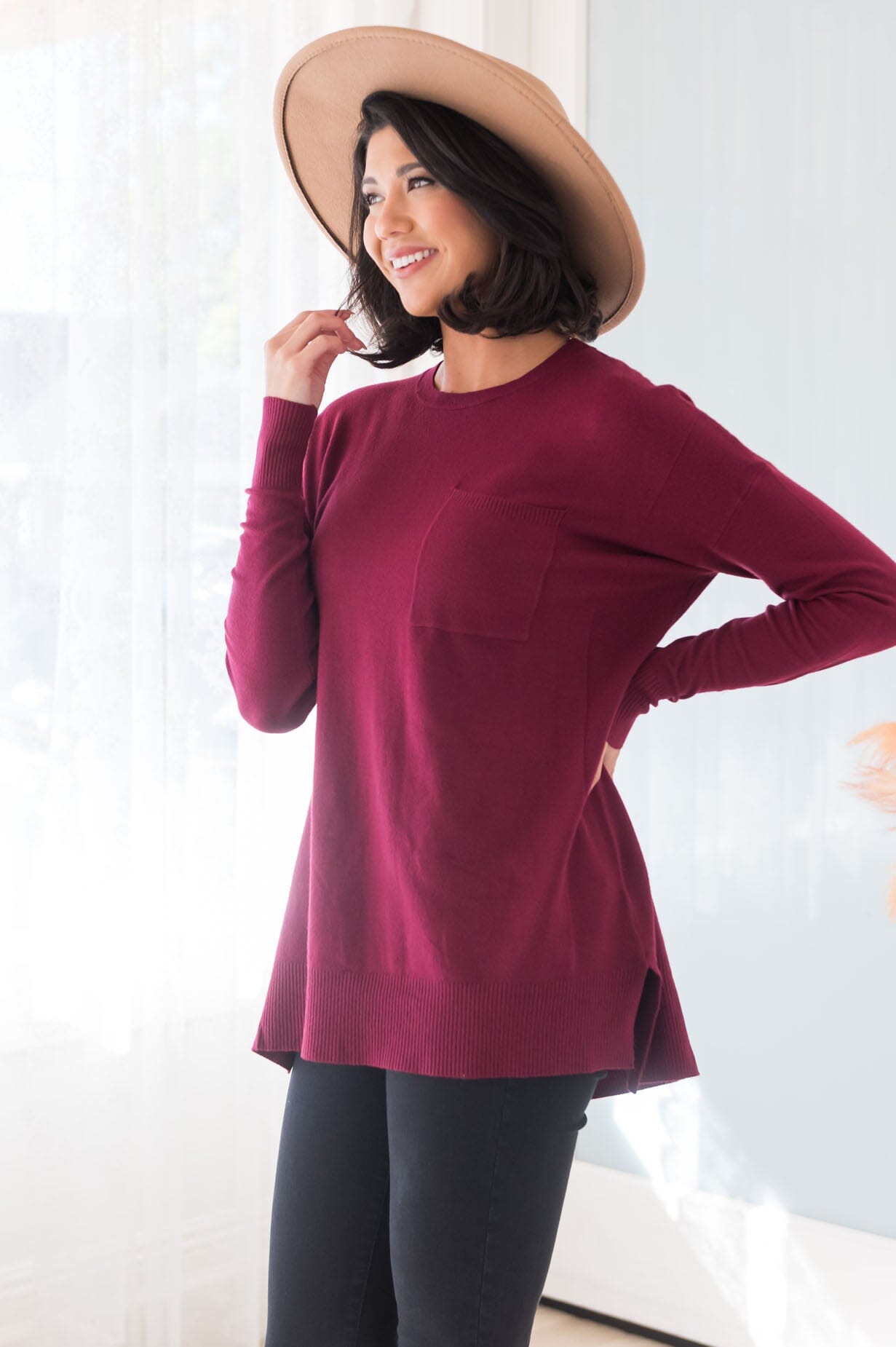 Foggy Mornings Pocket Modest Sweater Tops vendor-unknown 