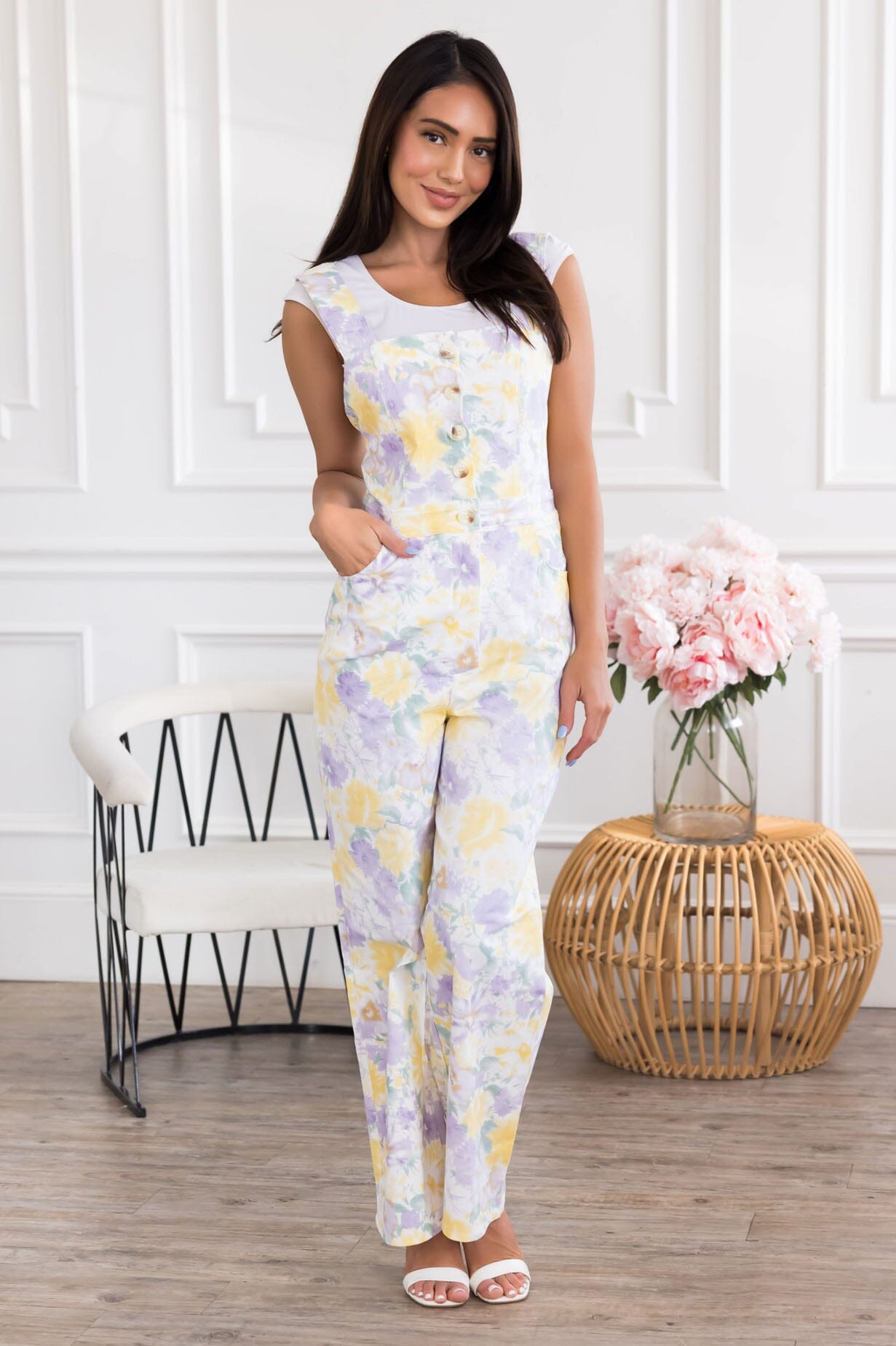 The Luminere Floral Overalls Modest Dresses vendor-unknown 