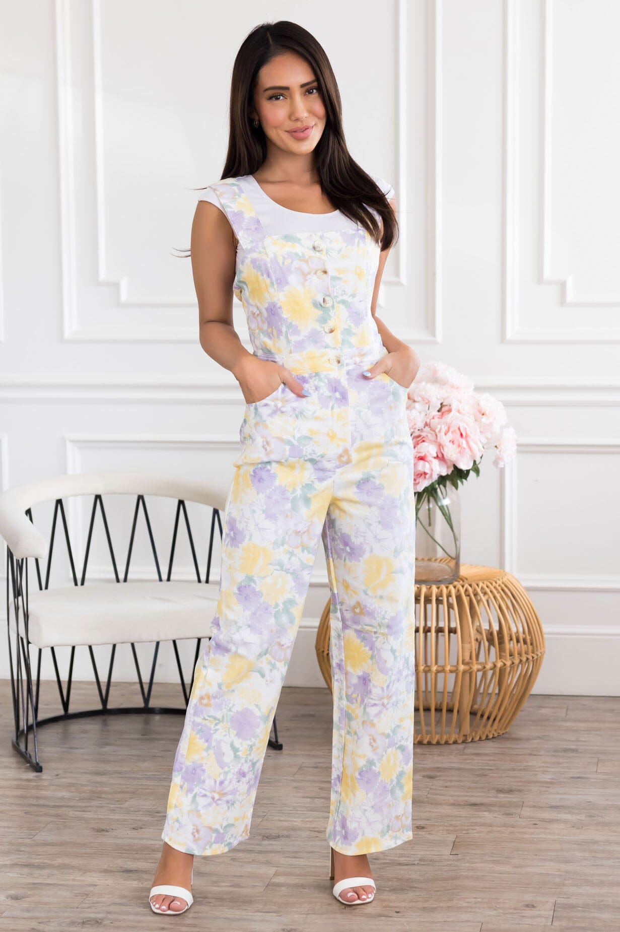 The Luminere Floral Overalls Modest Dresses vendor-unknown 