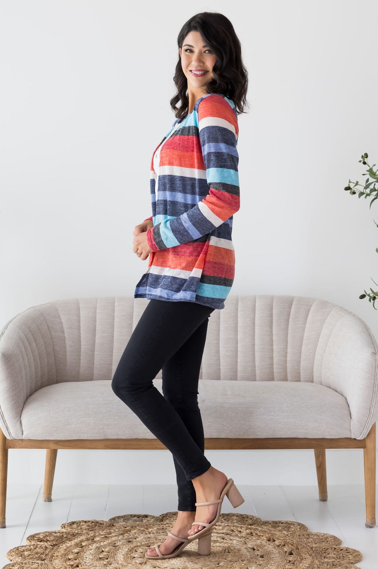 Time To Travel Striped Cardigan Tops vendor-unknown 
