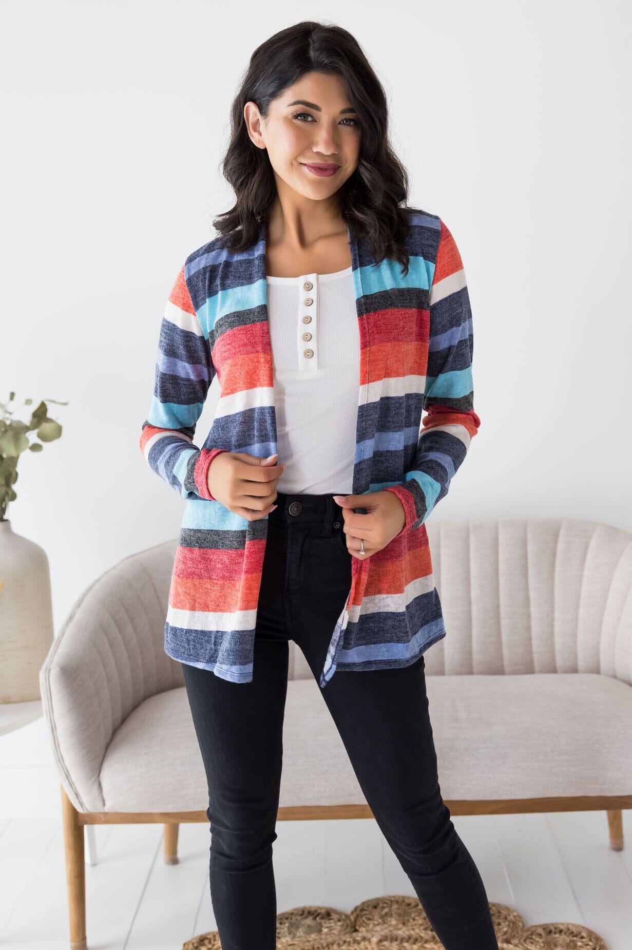 Time To Travel Striped Cardigan Tops vendor-unknown 