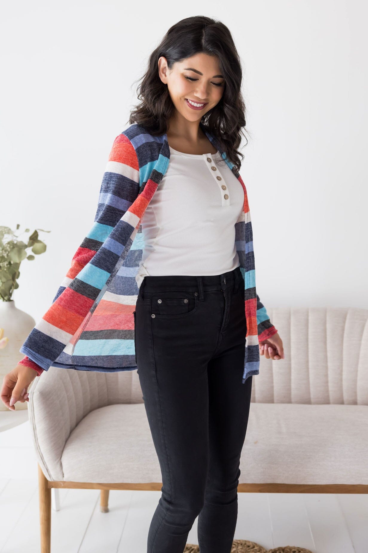 Time To Travel Striped Cardigan Tops vendor-unknown 