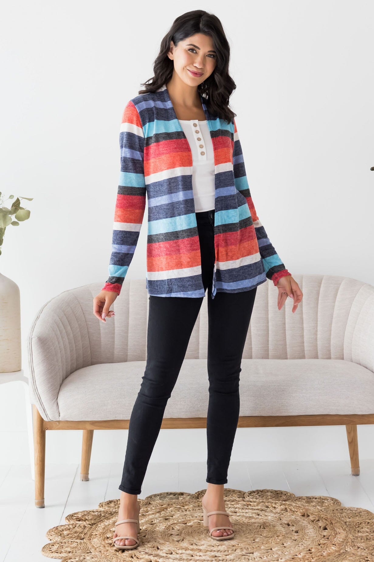 Time To Travel Striped Cardigan Tops vendor-unknown 