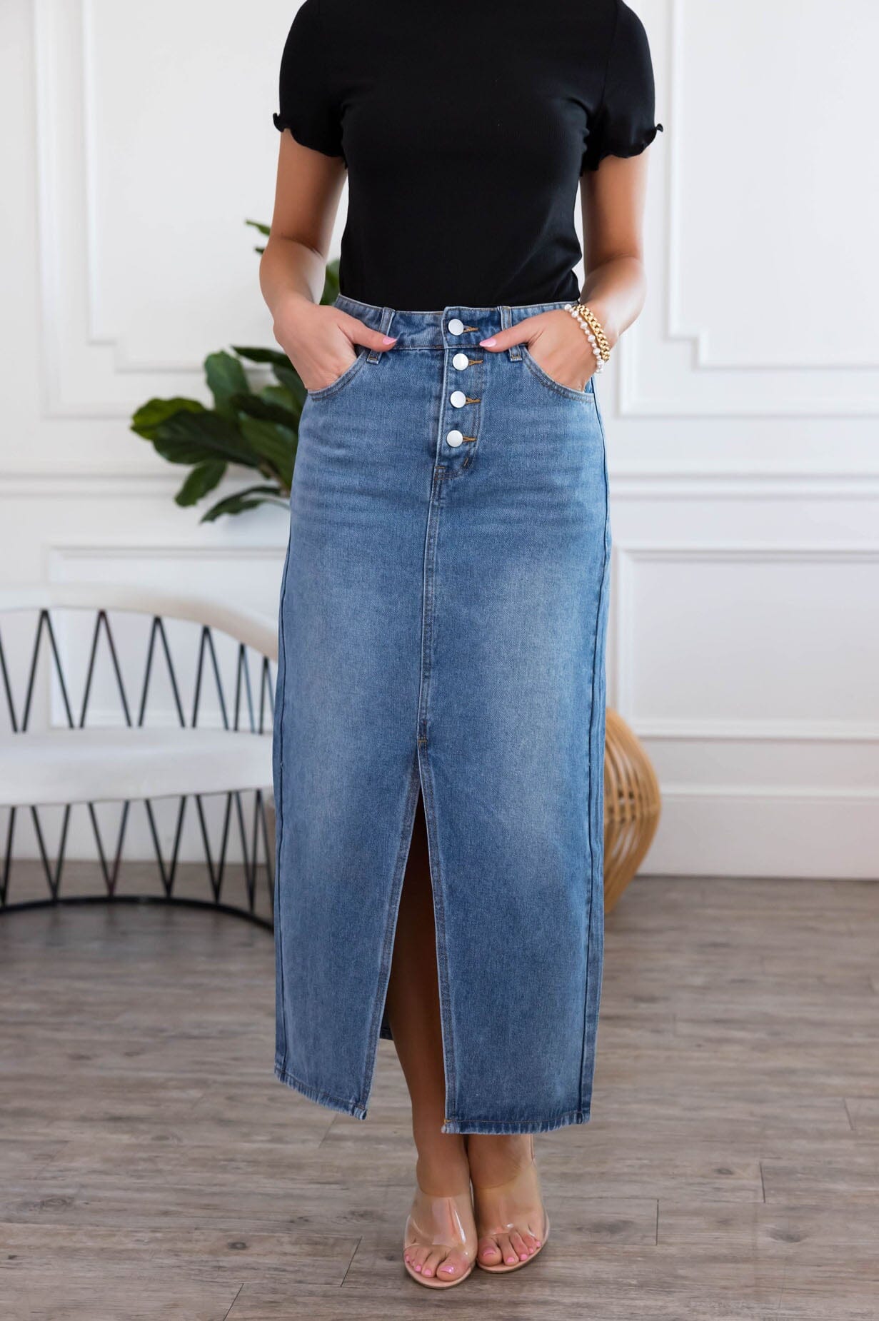 Bright Skies Modest Denim Skirt Modest Dresses vendor-unknown 