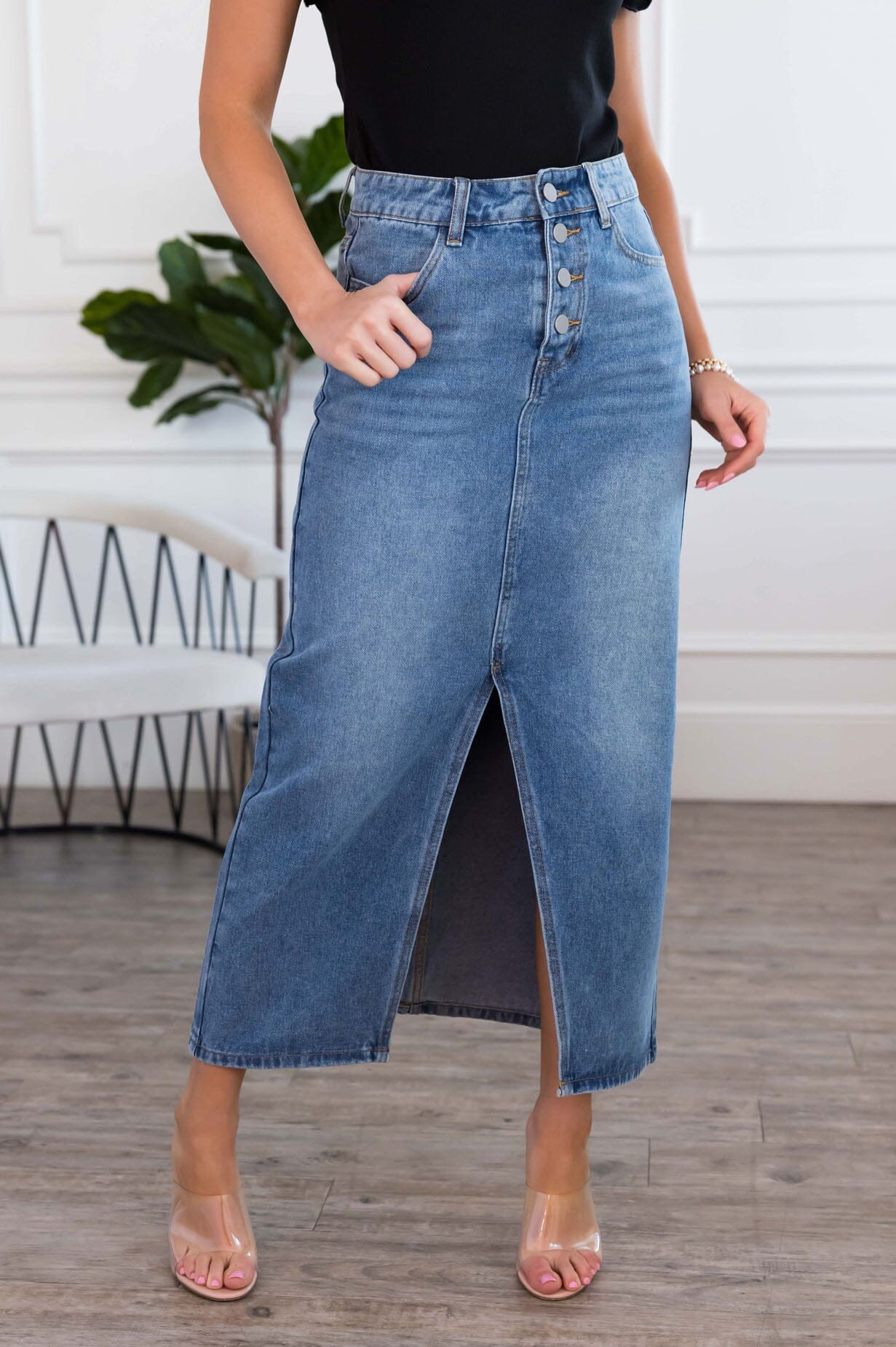 Bright Skies Modest Denim Skirt Modest Dresses vendor-unknown 