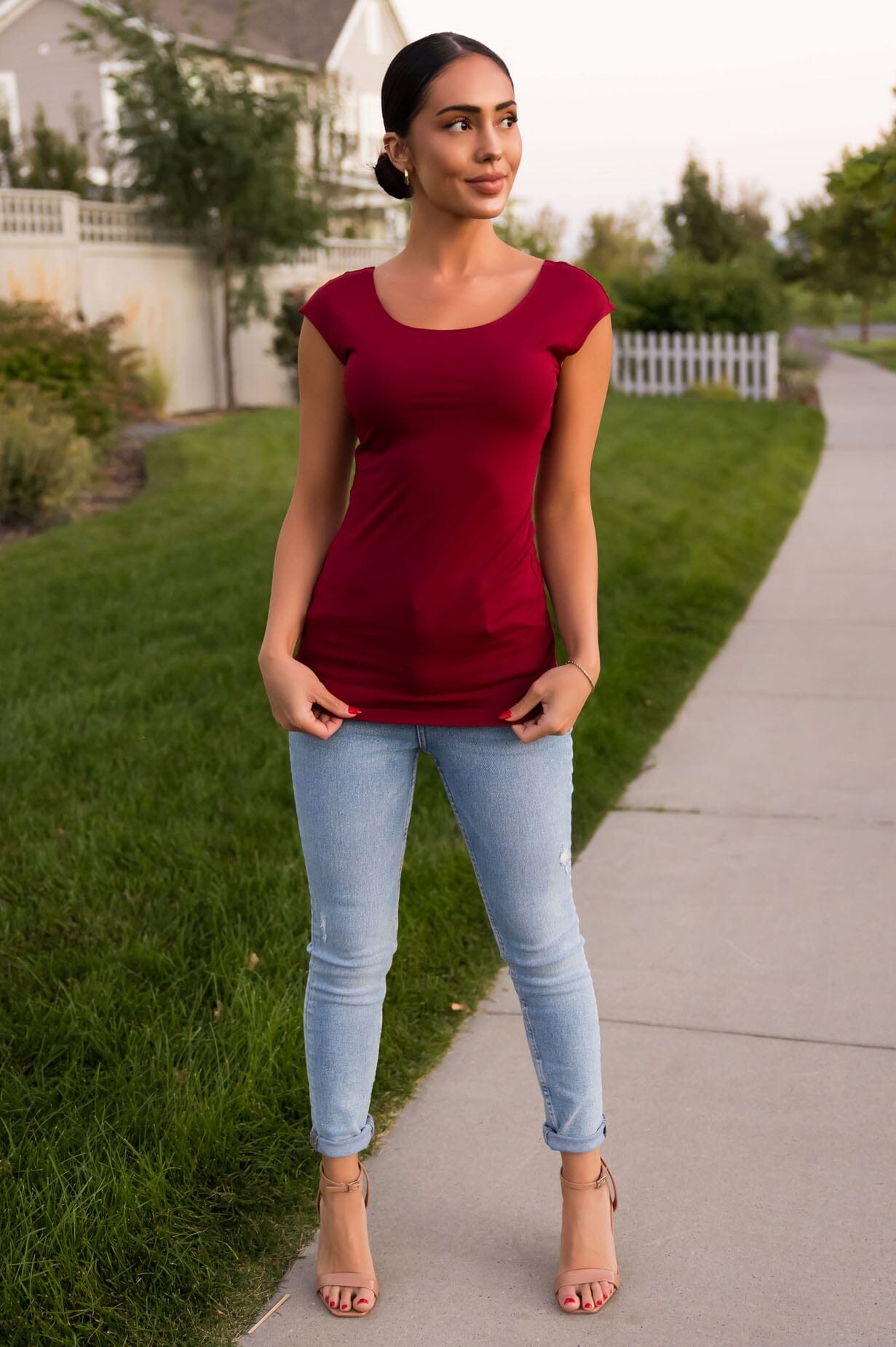 Cap Sleeve Modest Layering Tee Tops vendor-unknown 