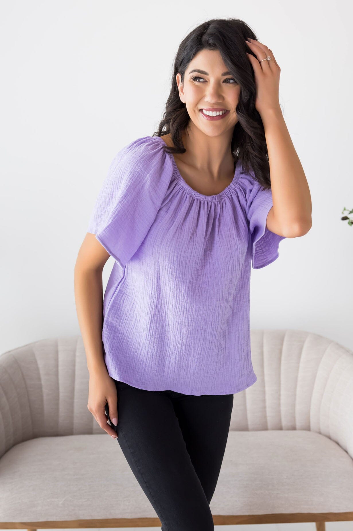 Lovely Lessons Textured Blouse Tops vendor-unknown 