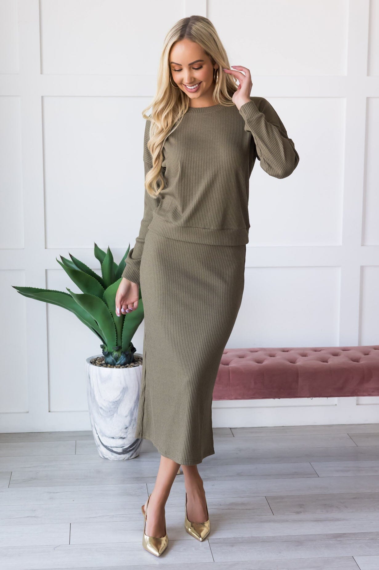 Classy And Cozy Modest Sweater Skirt Tops vendor-unknown 