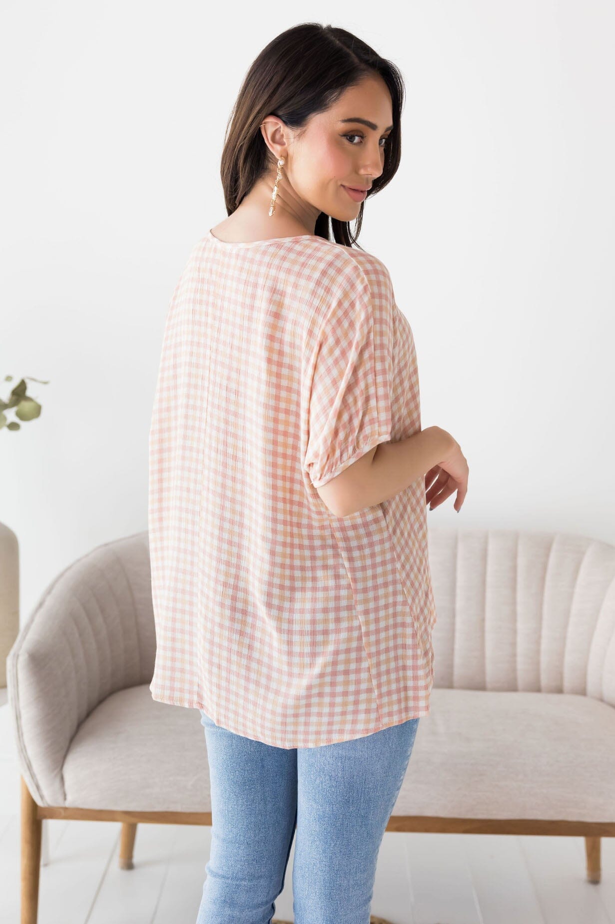 The Moment We Met Gingham Blouse Tops vendor-unknown 