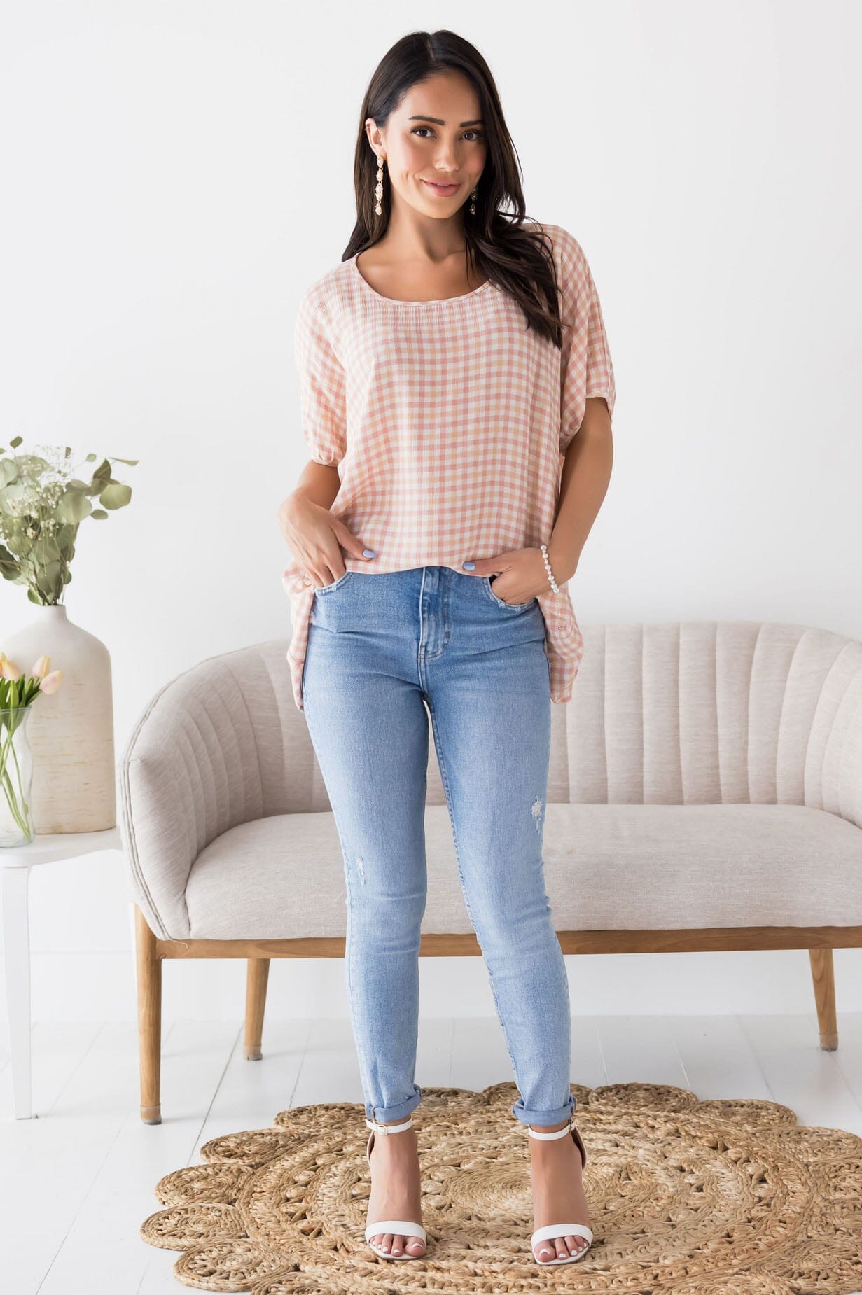 The Moment We Met Gingham Blouse Tops vendor-unknown 