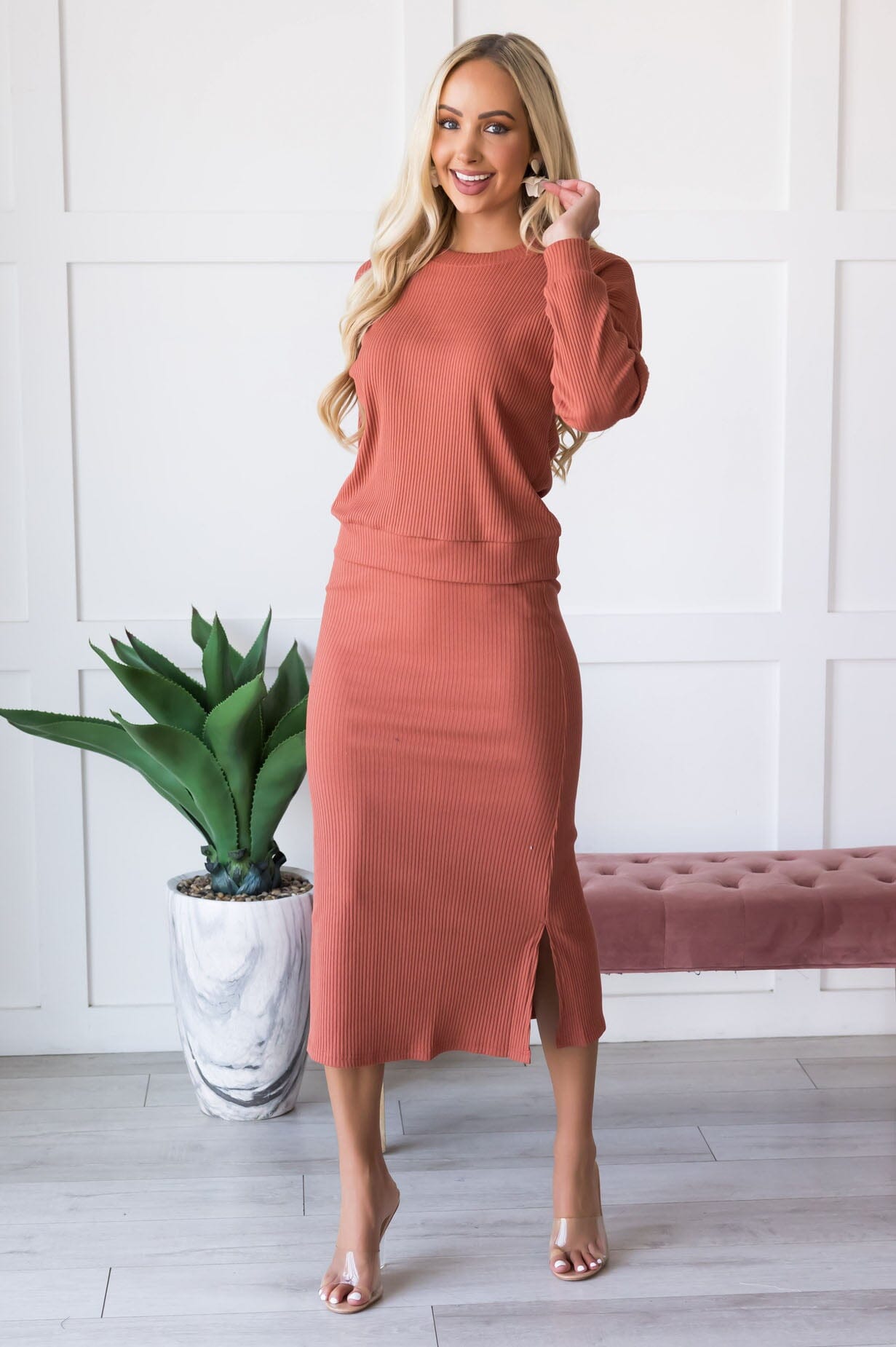 Classy And Cozy Modest Sweater Skirt Tops vendor-unknown 
