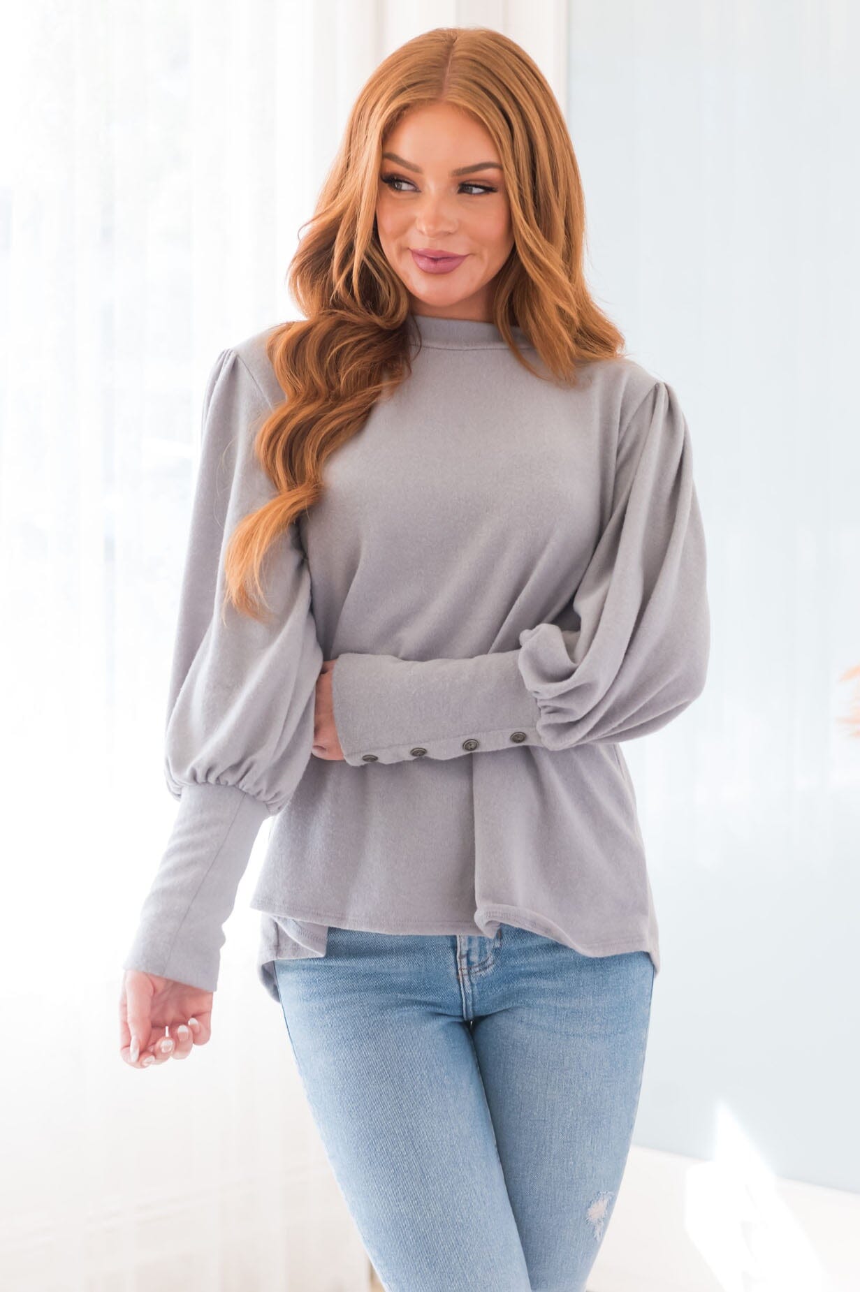 Warm Soft & Sophisticated Button Sleeve Sweater Tops vendor-unknown 