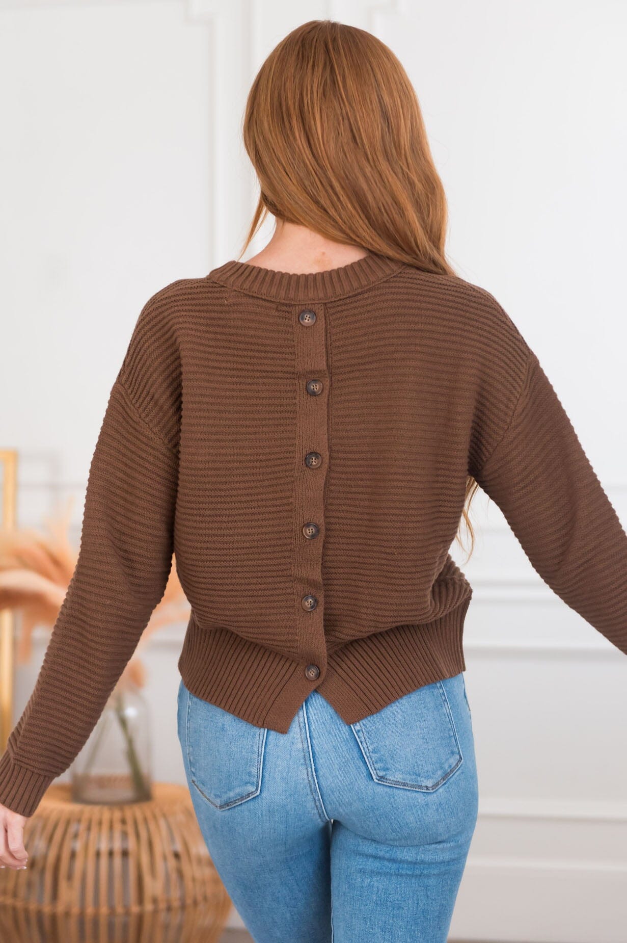 Take The Chance Modest Button Back Sweater Tops vendor-unknown 