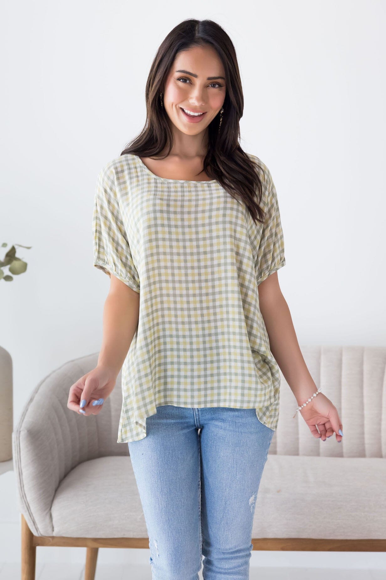 The Moment We Met Gingham Blouse Tops vendor-unknown 