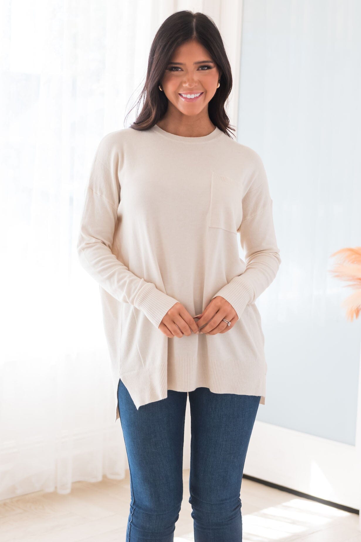 Foggy Mornings Pocket Modest Sweater Tops vendor-unknown 